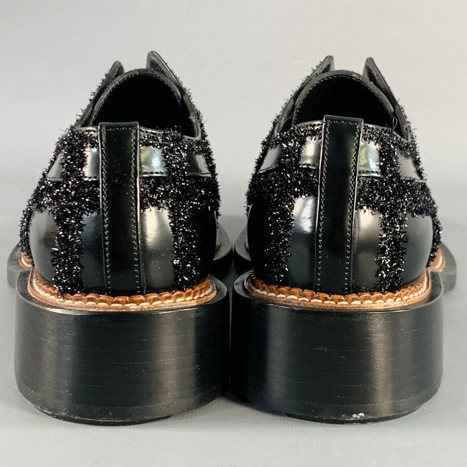 Size 8 Black Tinsel Embellishment Leather Slip On Loafers display picture 2