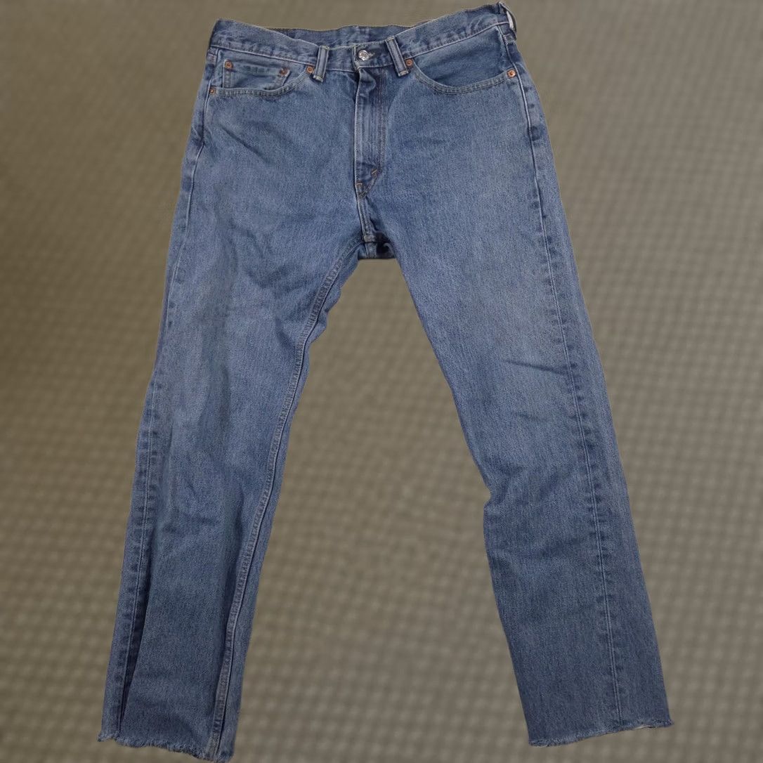 Levi's Levi's 505 Jeans Mens 34x30 Blue Denim Straight Leg Cropped Raw Hem Distressed Cotton Regular Inseam 30in Zip Button Pockets Vintage No Mens Jeans Size US 34 / EU 50 - 1 Thumbnail