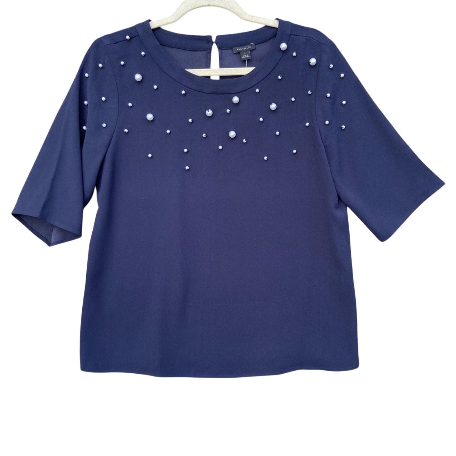 Ann Taylor NWT New Ann Taylor Womens Small Accent Short Sleeve Blouse Size S / US 4 / IT 40 - 1 Thumbnail