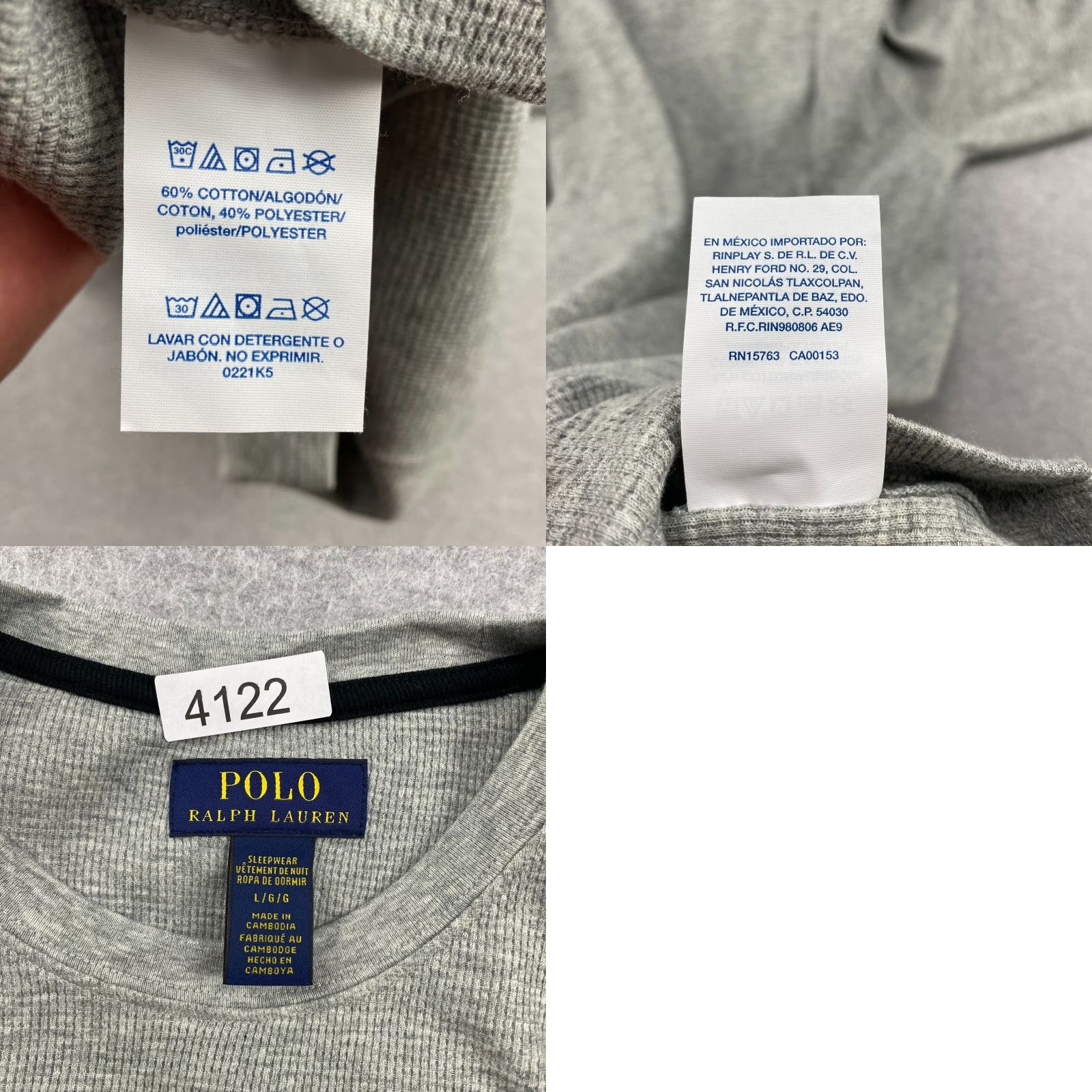 Polo Ralph Lauren VINTAGE Polo Ralph Lauren Thermal Sleep Shirt Men L Gray Waffle Knit Long Sleeve NWT Size US L / EU 52-54 / 3 - 9 Thumbnail