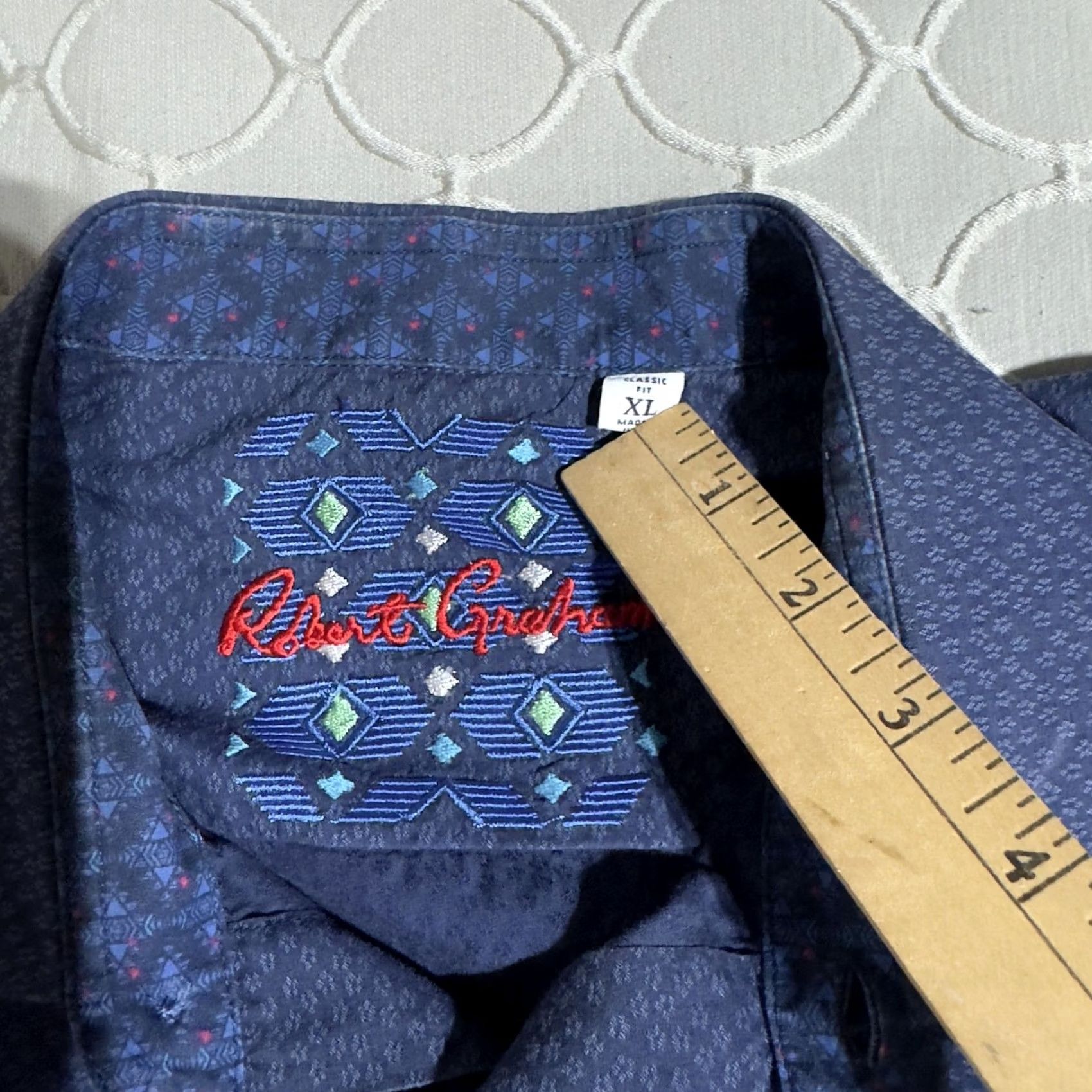 Robert Graham Robert Graham Shirt Mens XL Blue Classic Fit Long Sleeve Button Up Geometric Pattern Size US XL / EU 56 / 4 - 5 Thumbnail