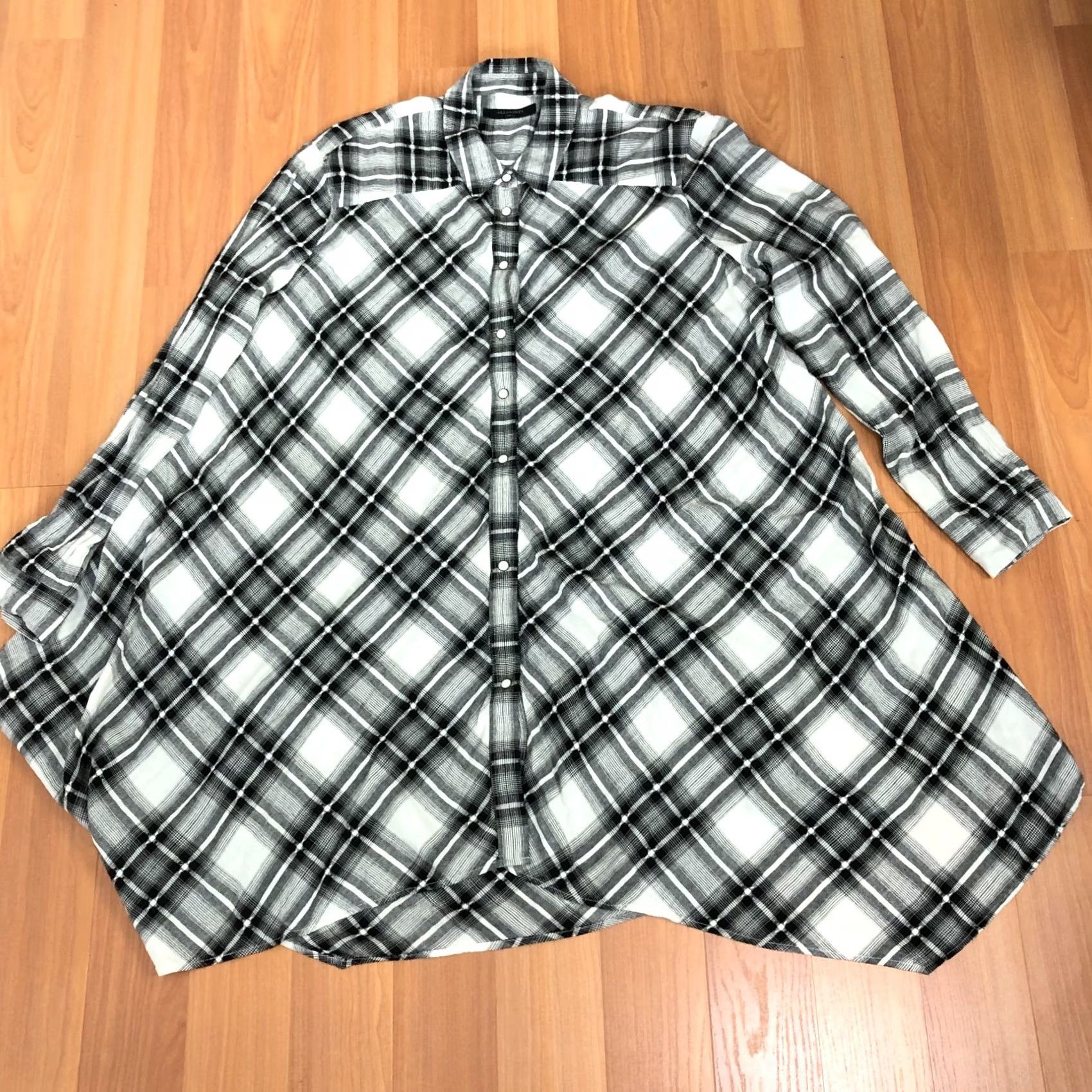 Allsaints All Saints Plaid Shirt LS Button-Up Black White MINT Large Linen Blend Visocse ??? Size L / US 10 / IT 46 - 4 Thumbnail