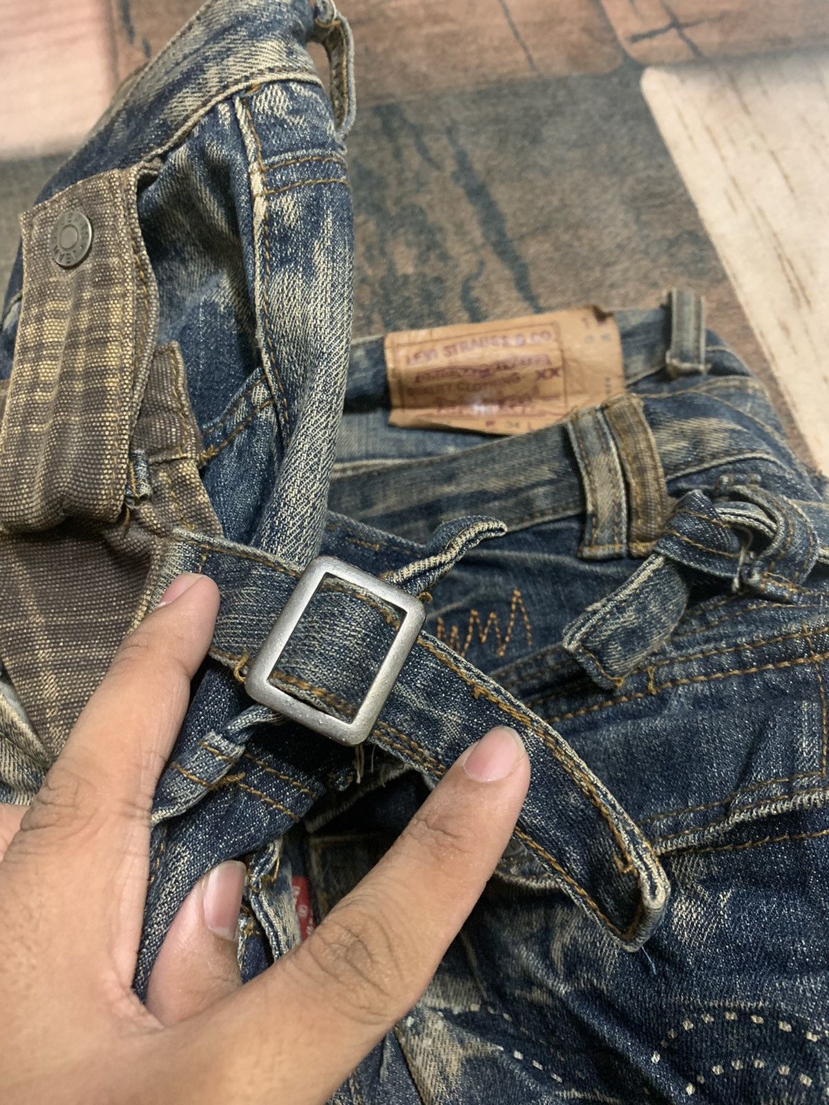 RUSTY LEVIS CARGO CUSTOM DOUBLE WAIST PUNK DESIGNER INSPIRED