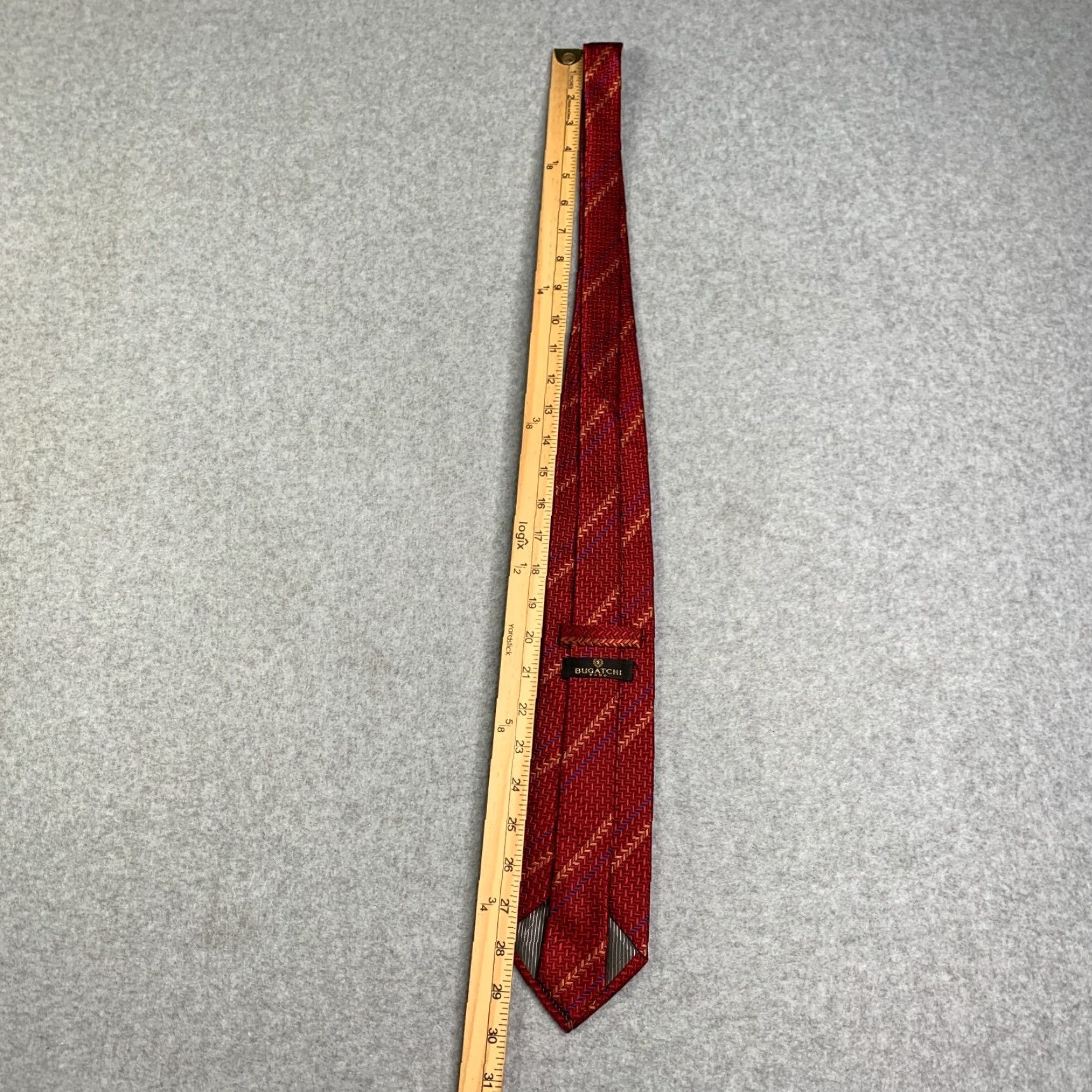BUGATCHI VINTAGE Bugatchi Uomo Necktie Red Geometric Silk Made In Italy Mens Size ONE SIZE - 3 Thumbnail