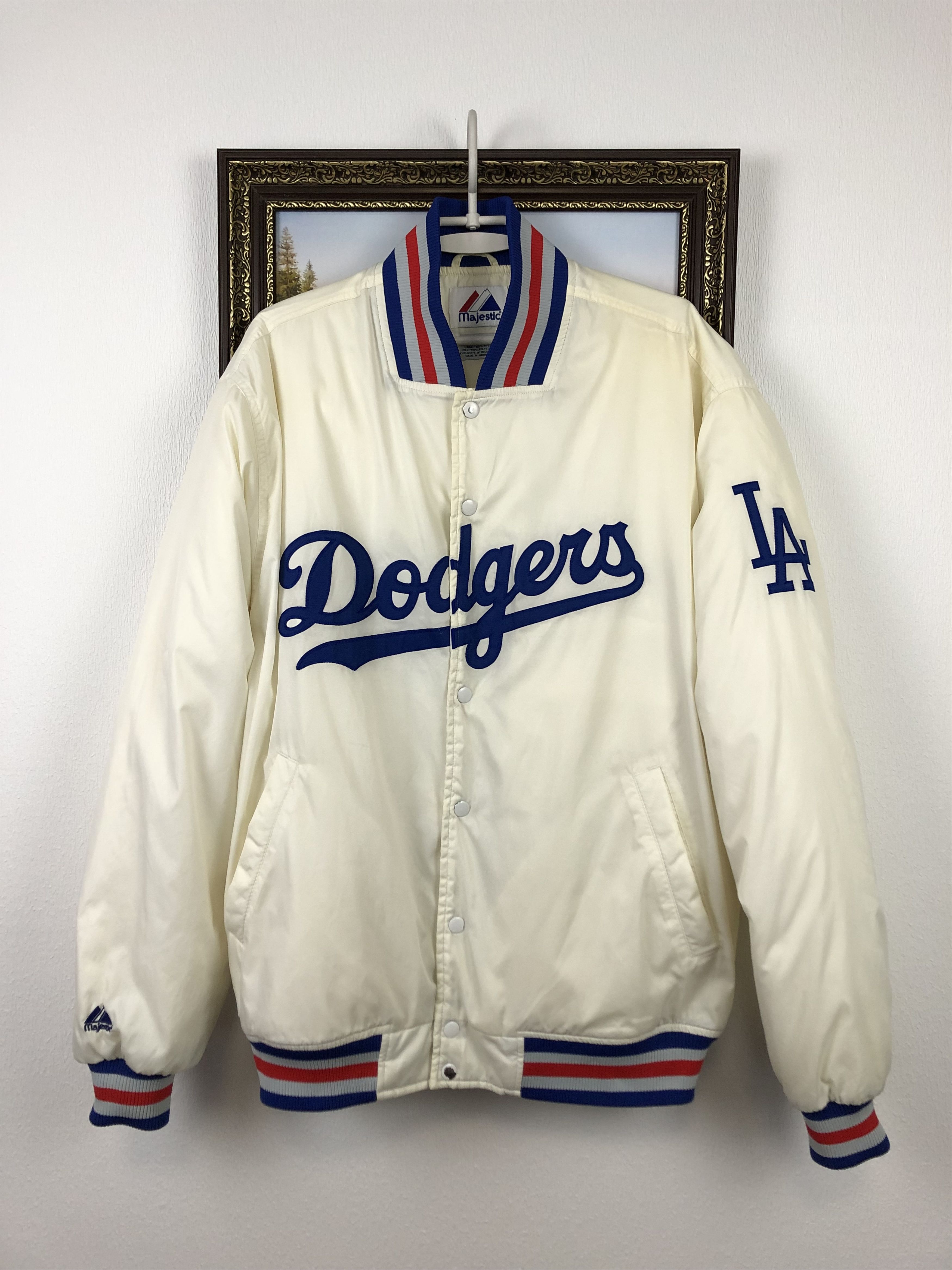 Image of Vintage Los Angeles Dodgers White Bomber Jacket Mlb, Men's (Size XL)