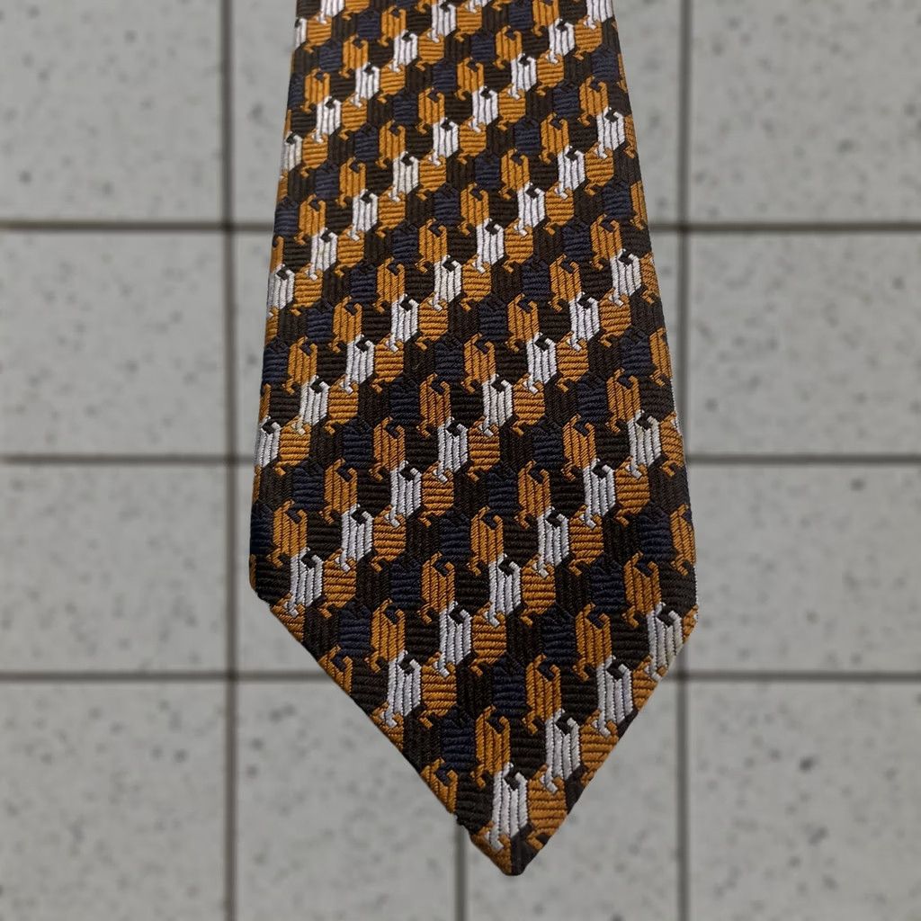 Vintage Vtg 60s Woven Tie Optical Key Checkerboard Geometric Navy Blue Orange White 3x54 Capsule Necktie Size ONE SIZE - 1 Thumbnail