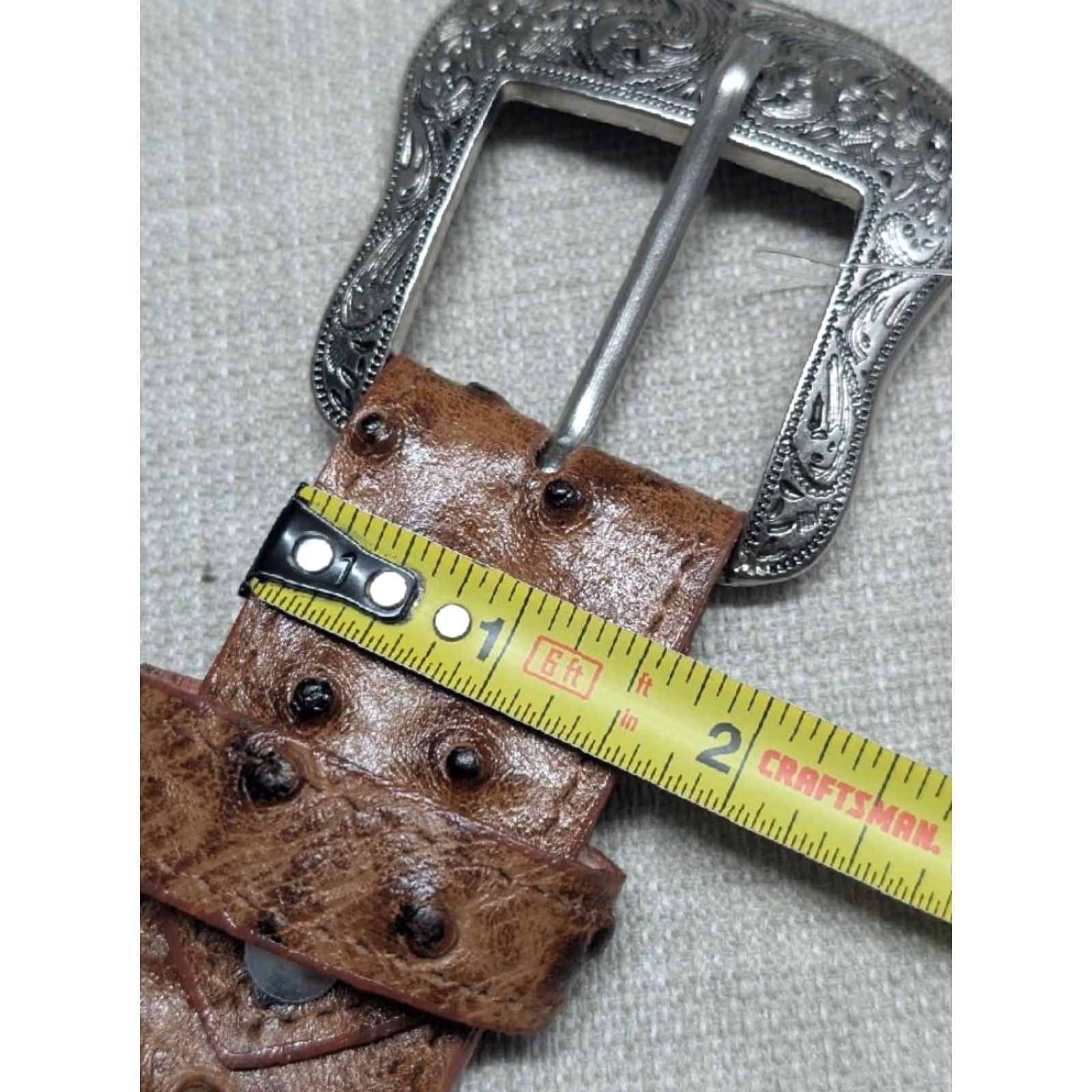 Vintage VINTAGE leather belt Ostrich print brown Western 40 belt Men Ostrich COWBOY rodeo leather lined Buckle removable buckle Size 40 - 7 Thumbnail