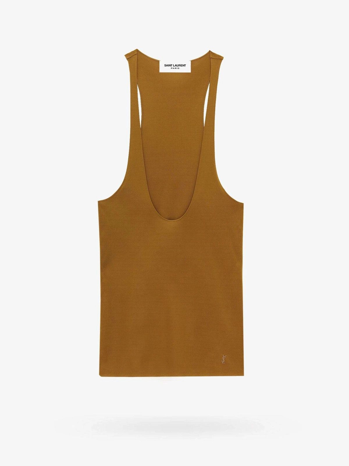 Saint Laurent Paris o1b1hav110525 765308 Cassandre Tank Top Shiny Jersey Brown Size S / US 4 / IT 40 - 2 Thumbnail
