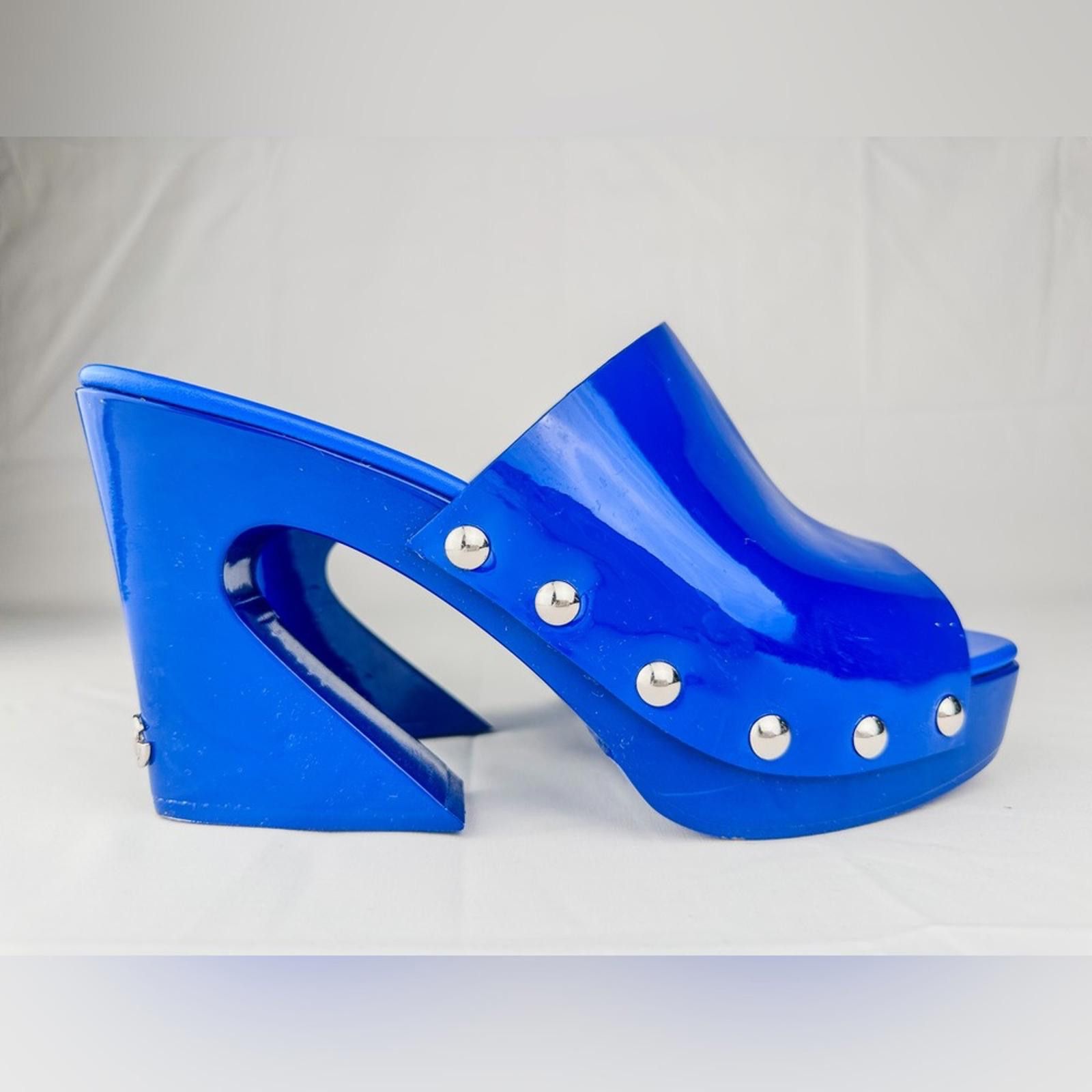 Dolce & Gabbana Blue Patent Leather Studded Platform Clog Mules EU 39 Size US 8.5 / IT 38.5 - 1 Thumbnail
