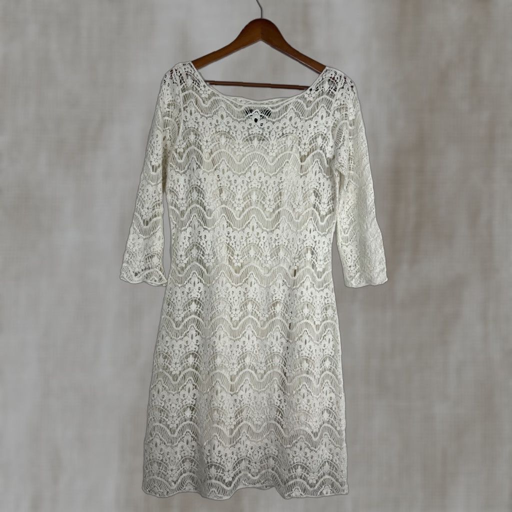 Lauren Ralph Lauren Dress Medium Laced With Slip White Ivory Wedding Knit -  crrs.pl