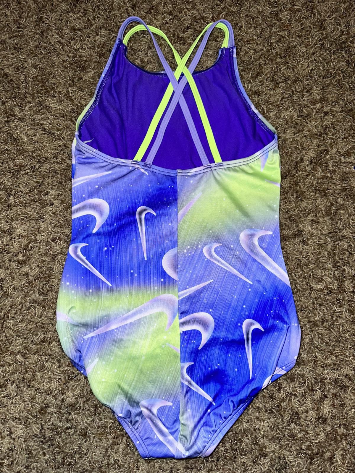 Nike Nike Girls Spiderback Swimsuit One Piece Aurora Purple Swoosh Print Size ONE SIZE - 4 Thumbnail