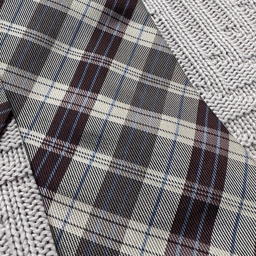 Vintage Vintage Bruno Piattelli brown gray tartan plaid silk tie Size ONE SIZE - 2 Thumbnail