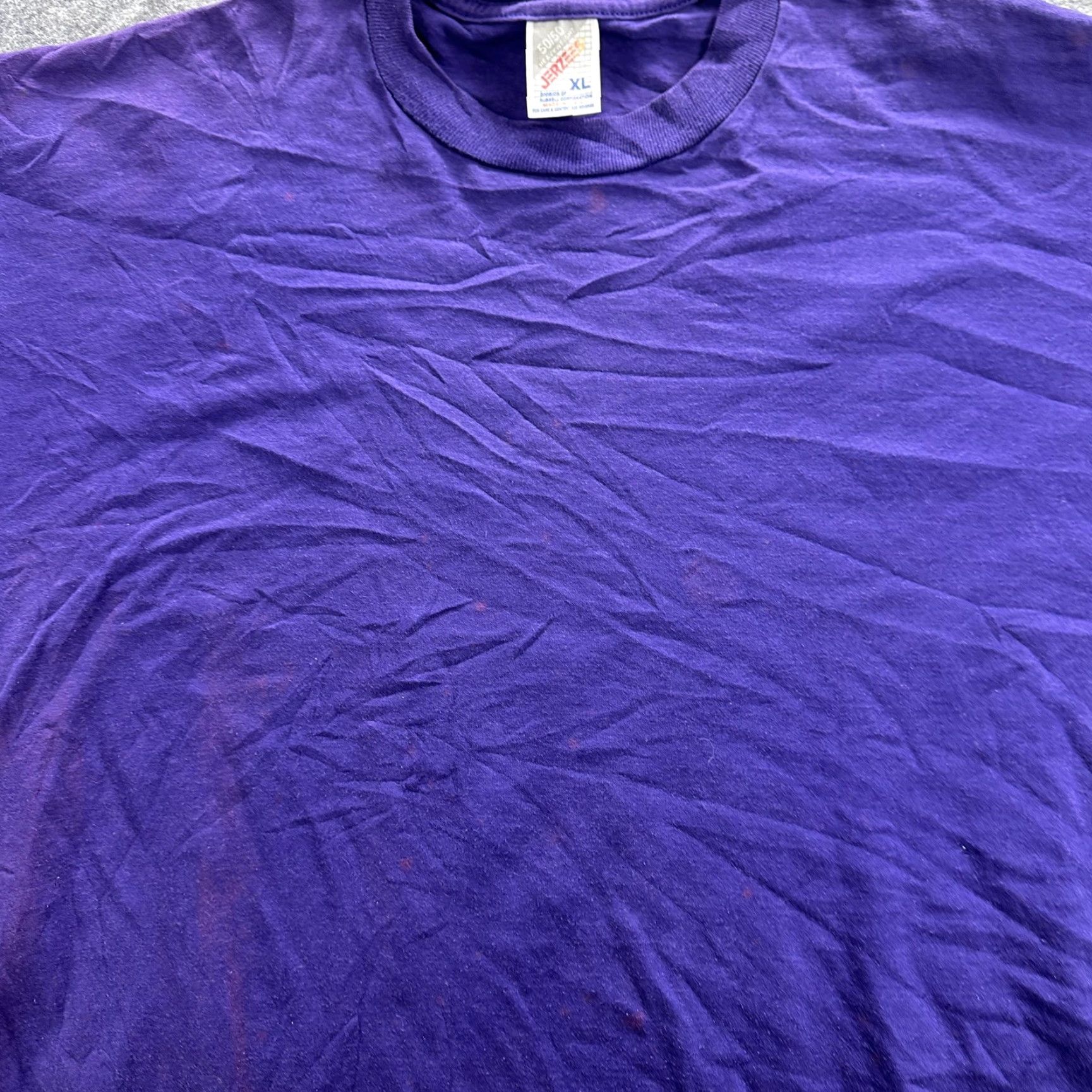 Jerzees VINTAGE Jerzees Shirt Mens XL Purple Blank 90s Tee Crew Neck Short Sleeve Cotton Blend Polyester Blend Single Stitch Made USA Size US XL / EU 56 / 4 - 6 Thumbnail