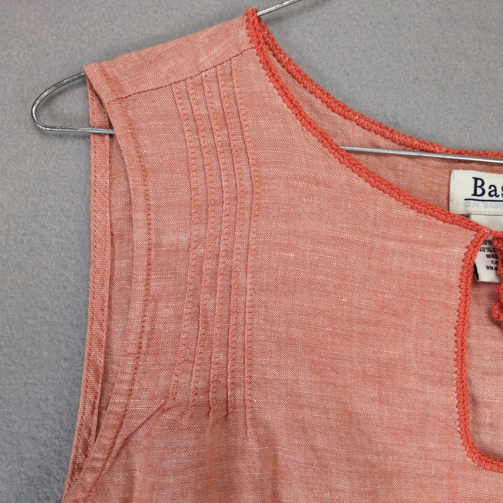 G.H. Bass & Co. Bass Orange Linen Cotton Tank Top Women's M Keyhole Tie Neck Size M / US 6-8 / IT 42-44 - 9 Thumbnail