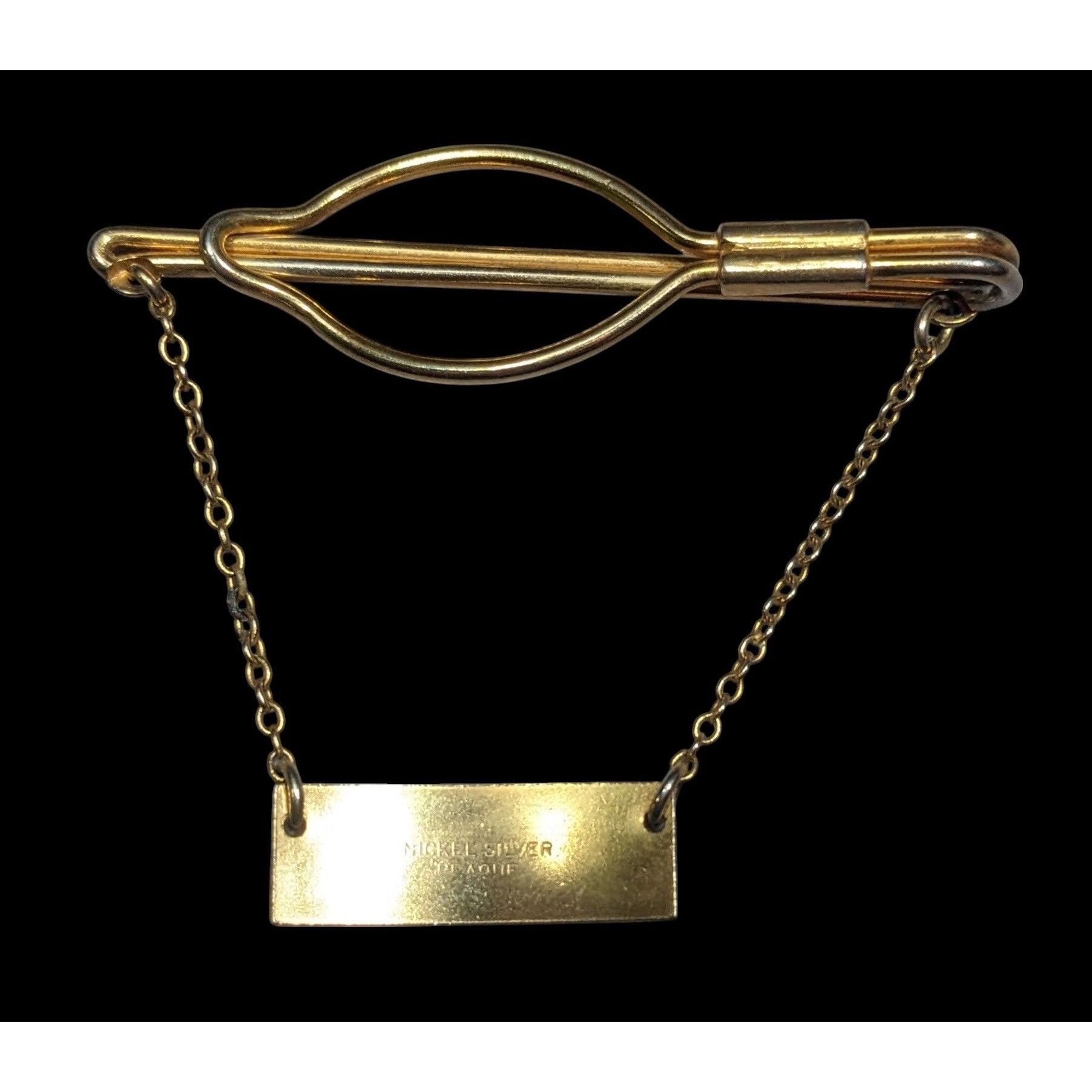 Other Vintage Nickel Silver Gold Tone Tie Bar And Chain Size ONE SIZE - 1 Thumbnail