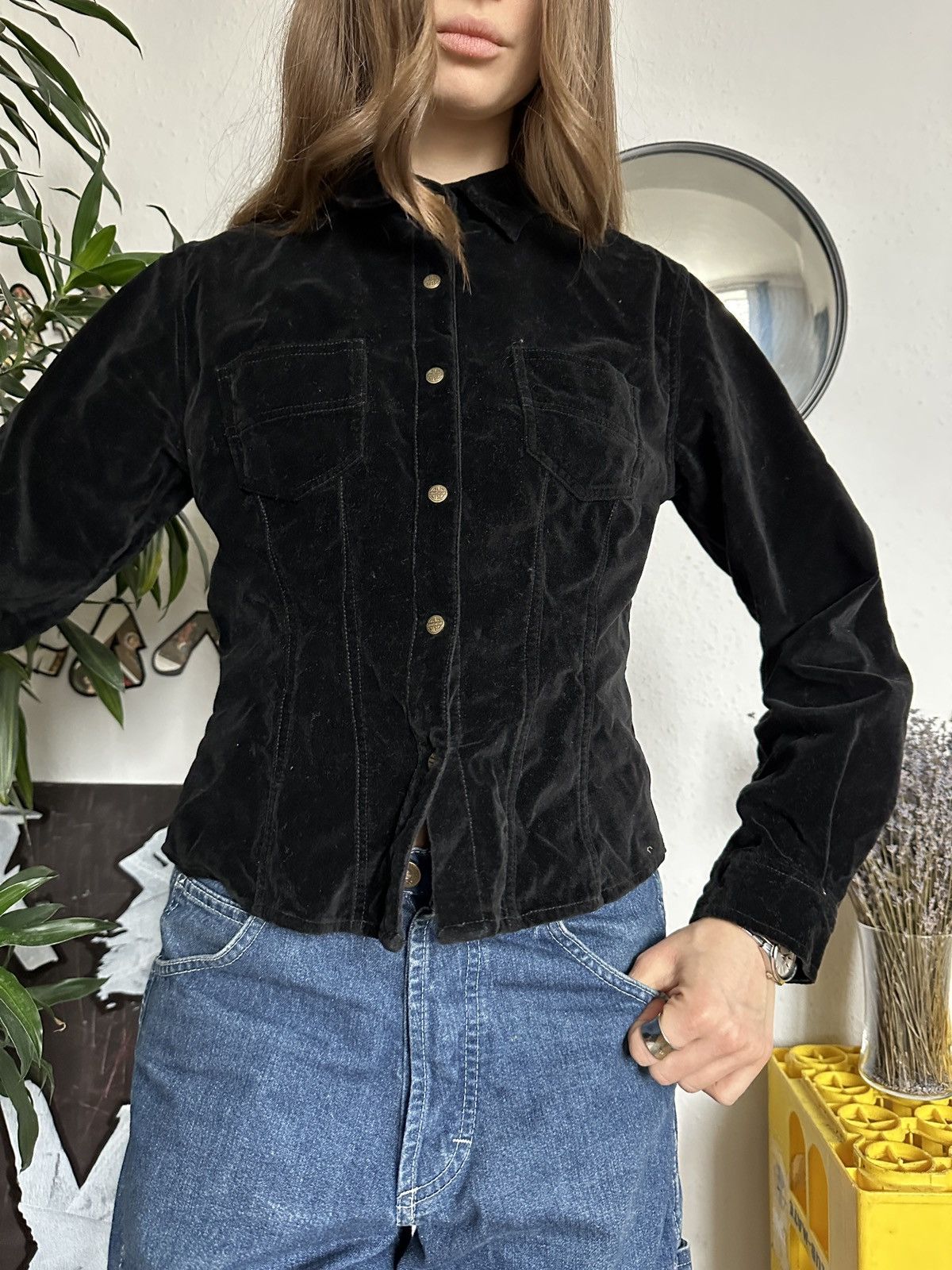 Vintage Velour Slouchy Retro 90s Button Up Shirt Size M / US 6-8 / IT 42-44 - 3 Thumbnail