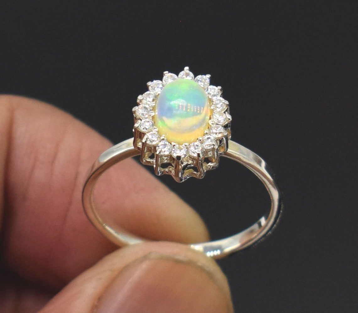 Handmade Natural Ethiopian Opal Engagement Ring: 925K Silver Ring Size ONE SIZE - 3 Thumbnail