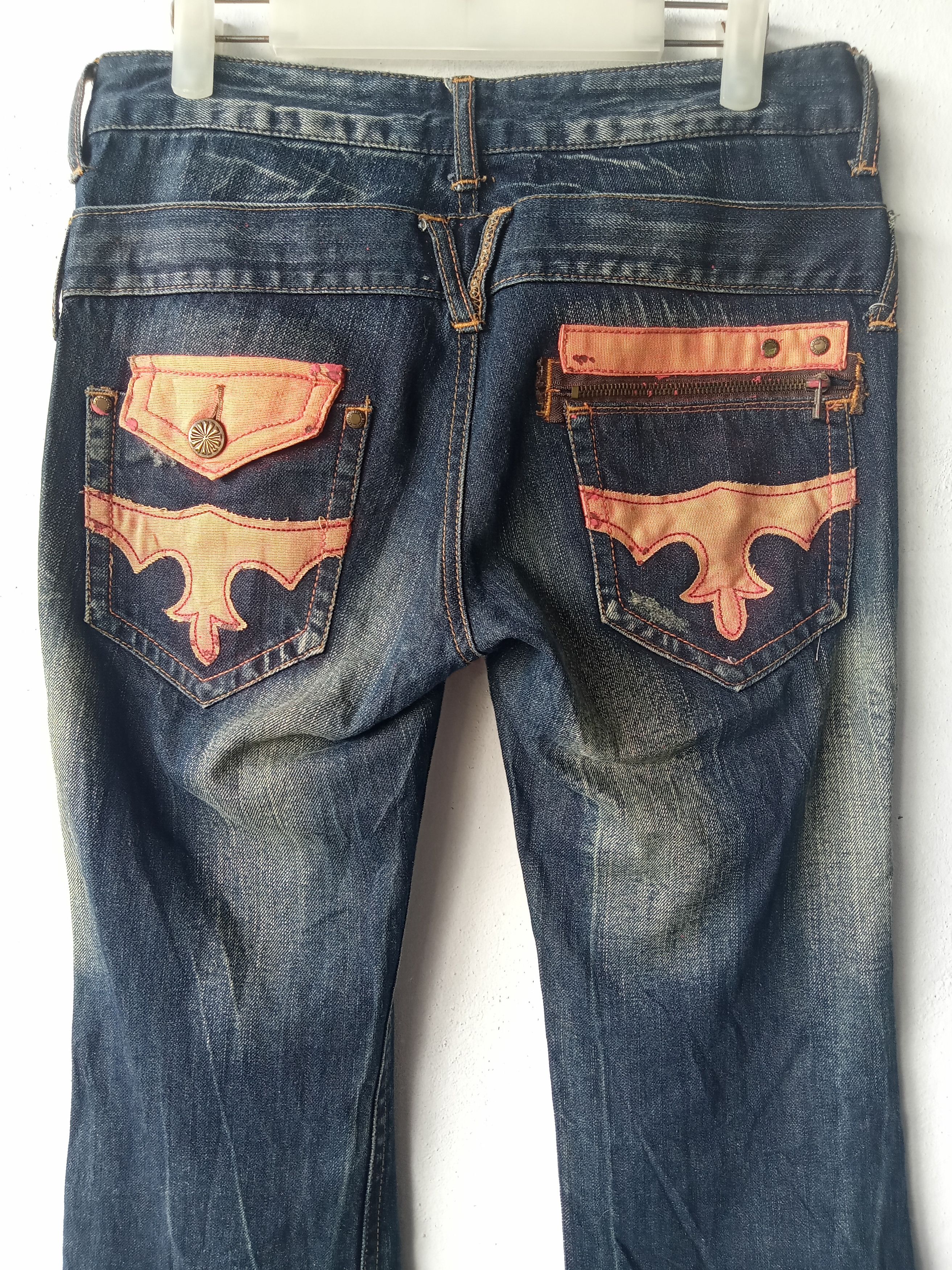 Japanese Brand Flared Japanese Distressed Dark Blue Jeans Size US 30 / EU 46 - 2 Thumbnail