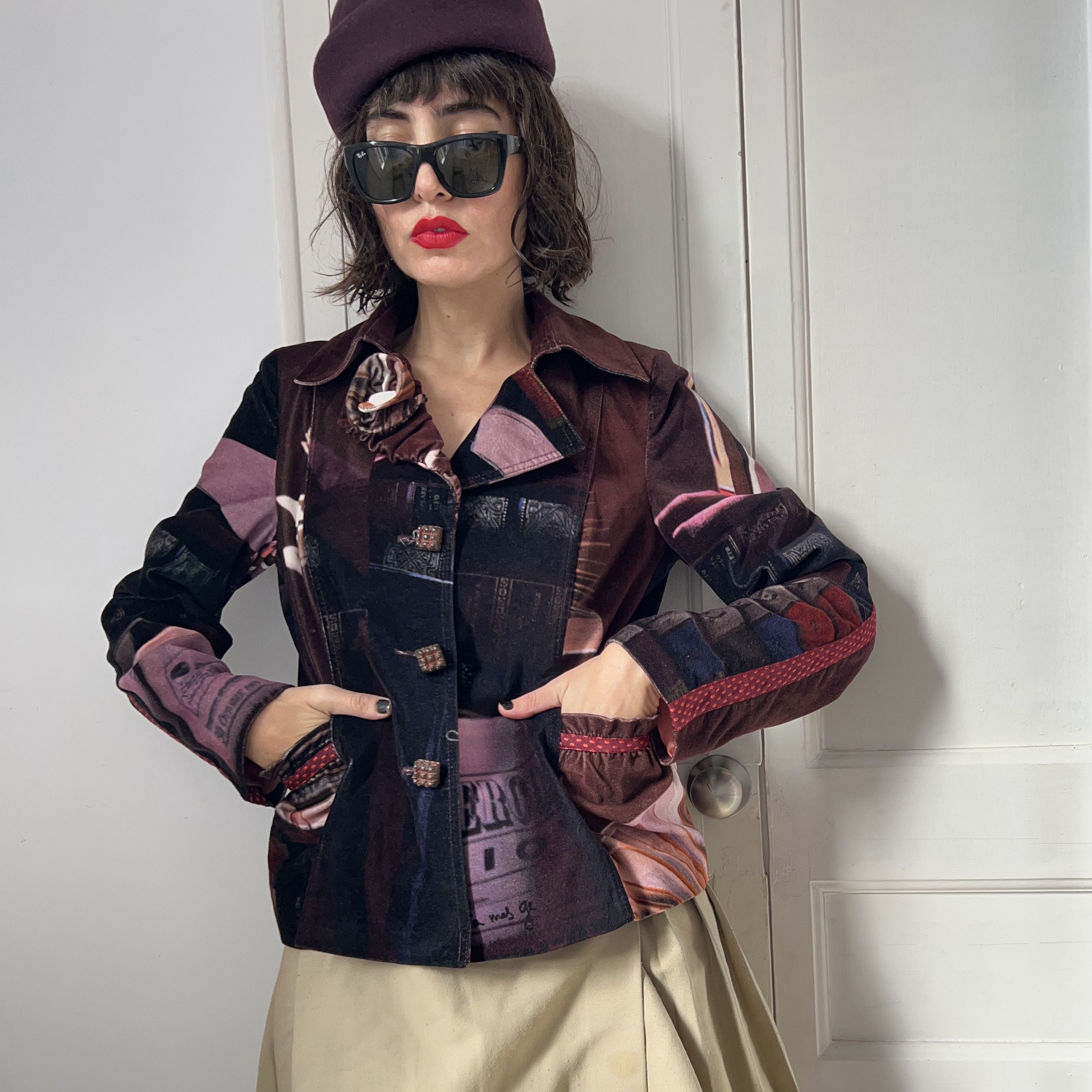 Vintage Vintage Y2K Cotton Velvet Book Print Blazer Size M / US 6-8 / IT 42-44 - 6 Thumbnail