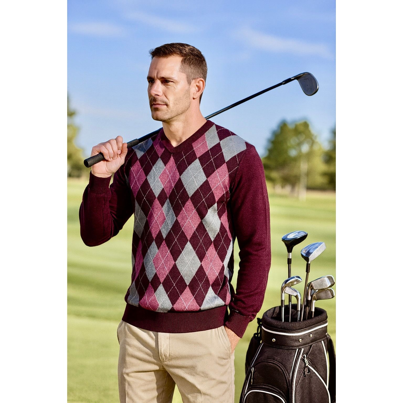 Banana Republic Banana Republic Men's Argyle Silk Cashmere Sweater XL 54023 Size US XL / EU 56 / 4 - 1 Thumbnail