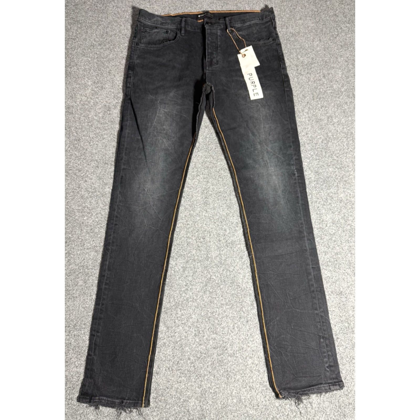 J Brand Purple Brand Jeans P001 Slim Fit Black 34x33.5 Orange Side Stripe Distressed 5-Pocket Men Vintage No Size US 34 / EU 50 - 2 Thumbnail