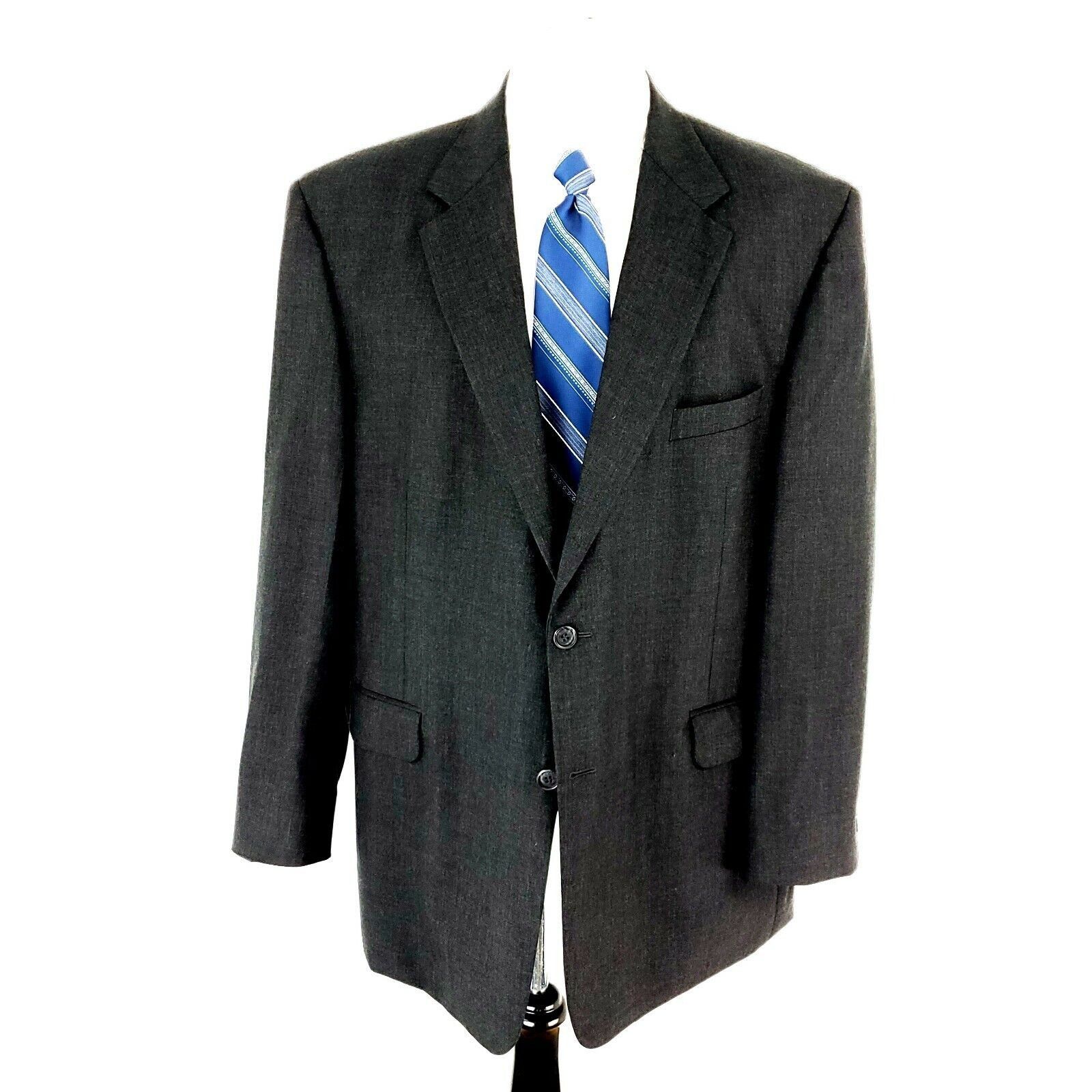 Stafford Stafford Wool 2 Button Portly Sport Coat 44L Gray Long Size 44L - 3 Thumbnail