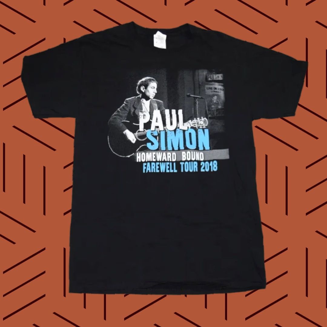VINTAGE Paul Simon Homeward Bound Farewell Tour Black T-Shirt Mens Medium Black Knit Cotton Double-Sided 90s Concert Theme PAUL SIMON Mens