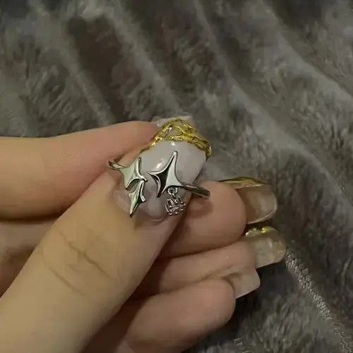 Jewelry Punk Silver Color Four Pointed Star Ring Size ONE SIZE - 1 Thumbnail