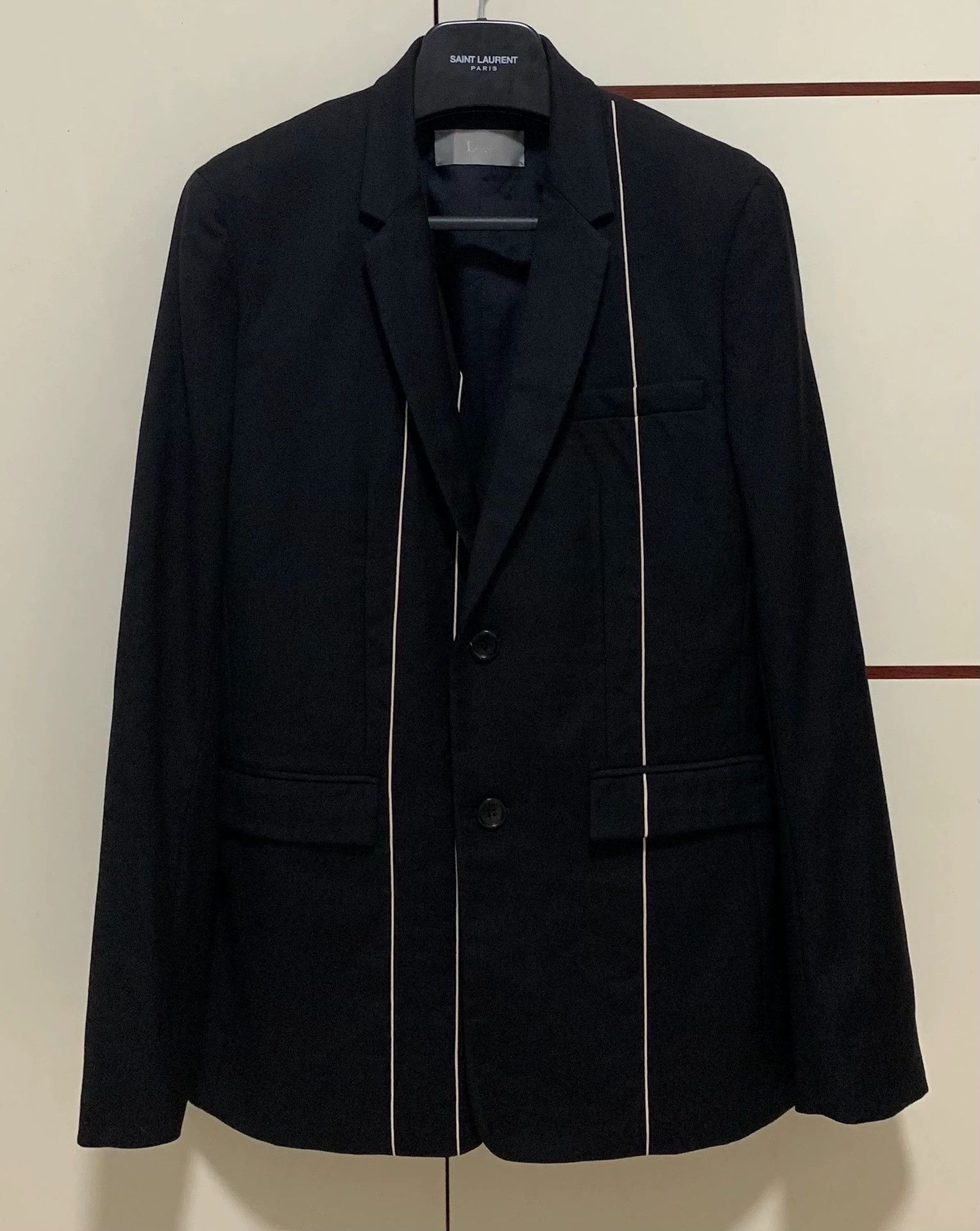Dior Black Blazer with White Vertical Stripes Size US M / EU 48-50 / 2 - 1 Thumbnail
