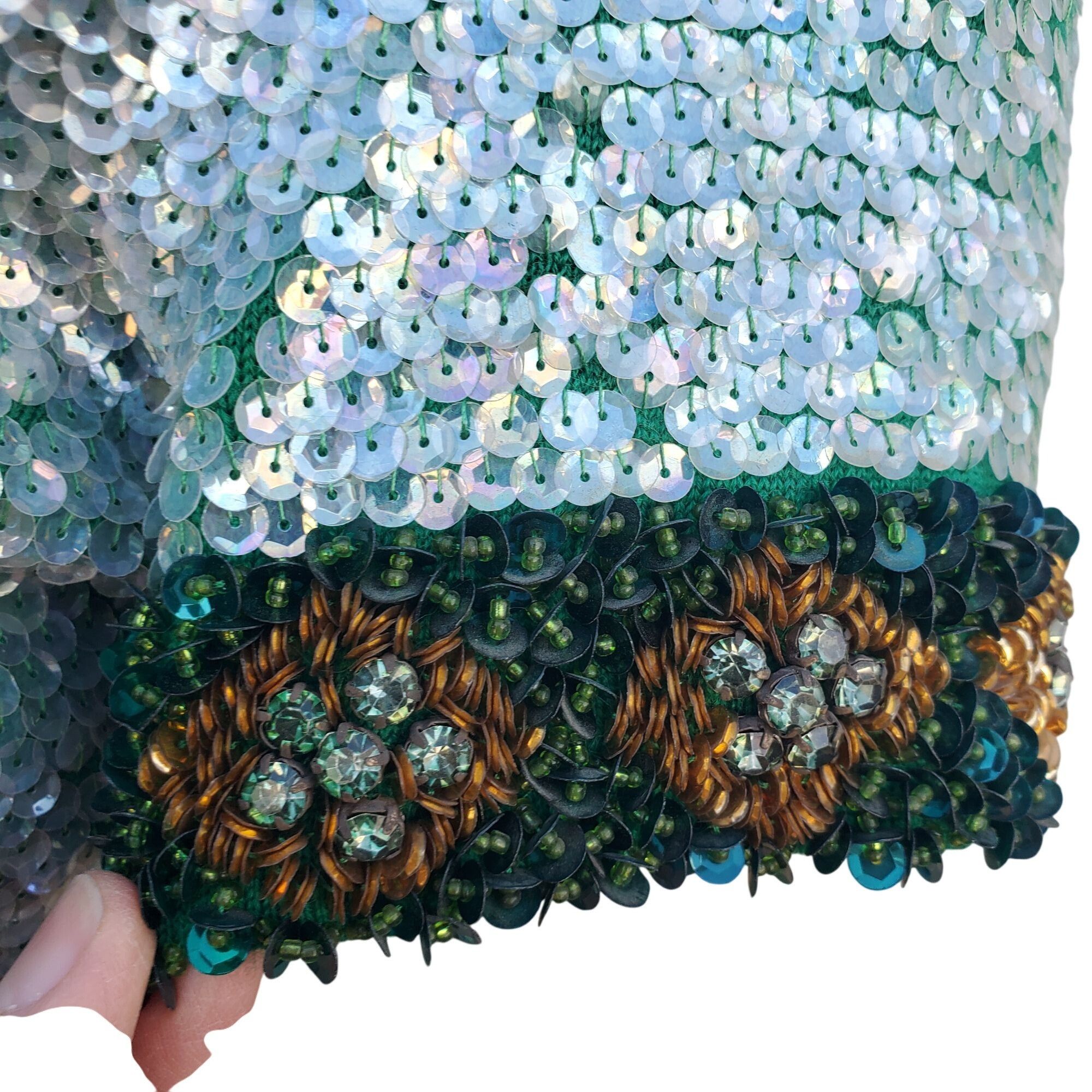 Vintage 60s Sequin Beaded Rhinestone Skirt Set M NWT Turquoise Green Size M / US 6-8 / IT 42-44 - 7 Thumbnail