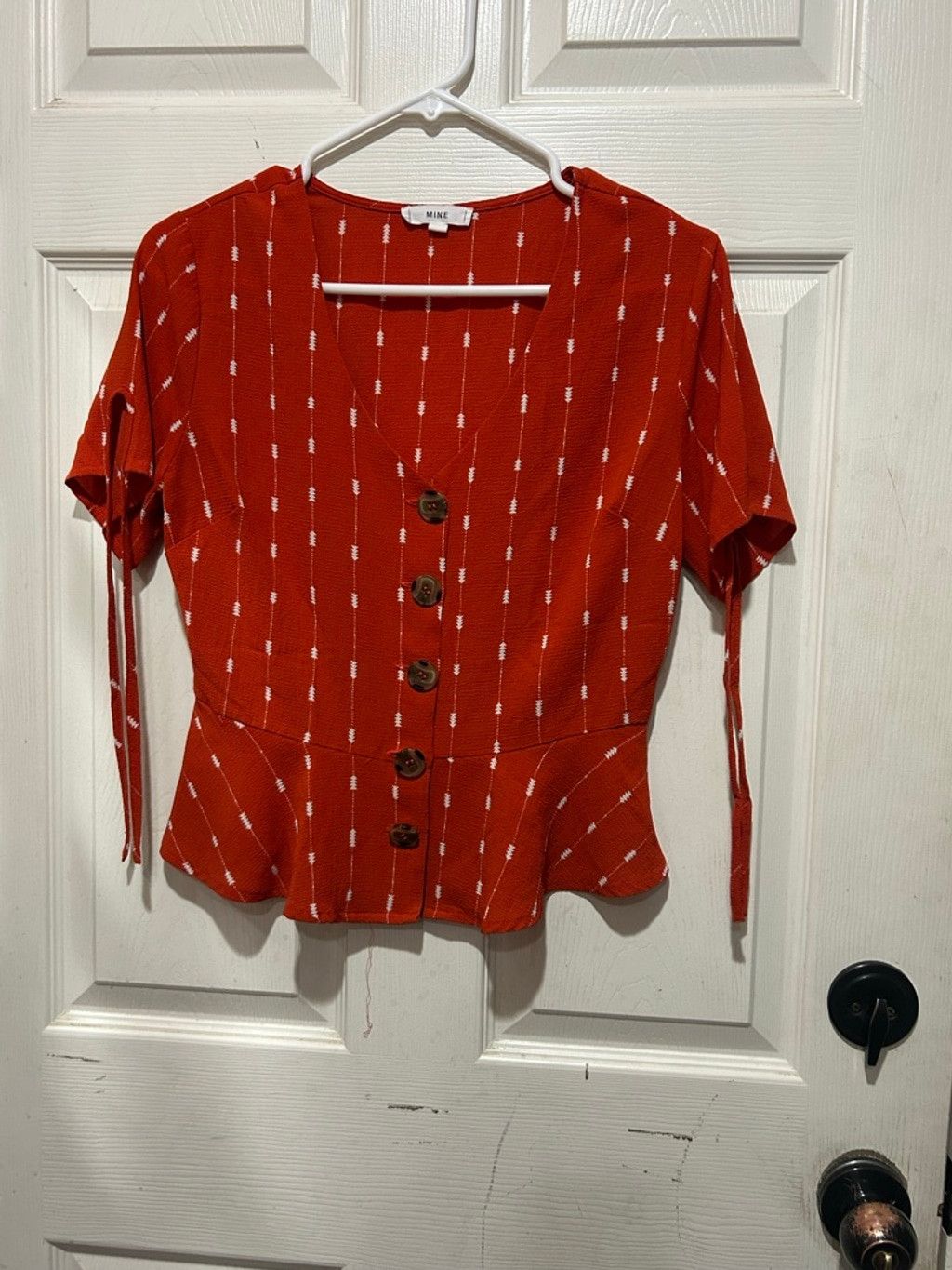 Monet Women's MINE Red & White Patterned Peplum Blouse, Size M Size M / US 6-8 / IT 42-44 - 1 Thumbnail