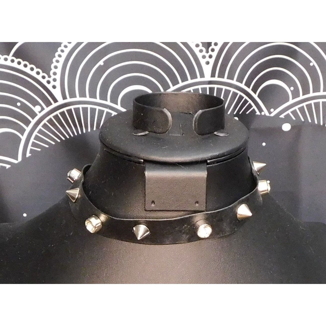 Other Gothic Spike And Gem Studded Faux Leather Choker Size ONE SIZE - 1 Thumbnail