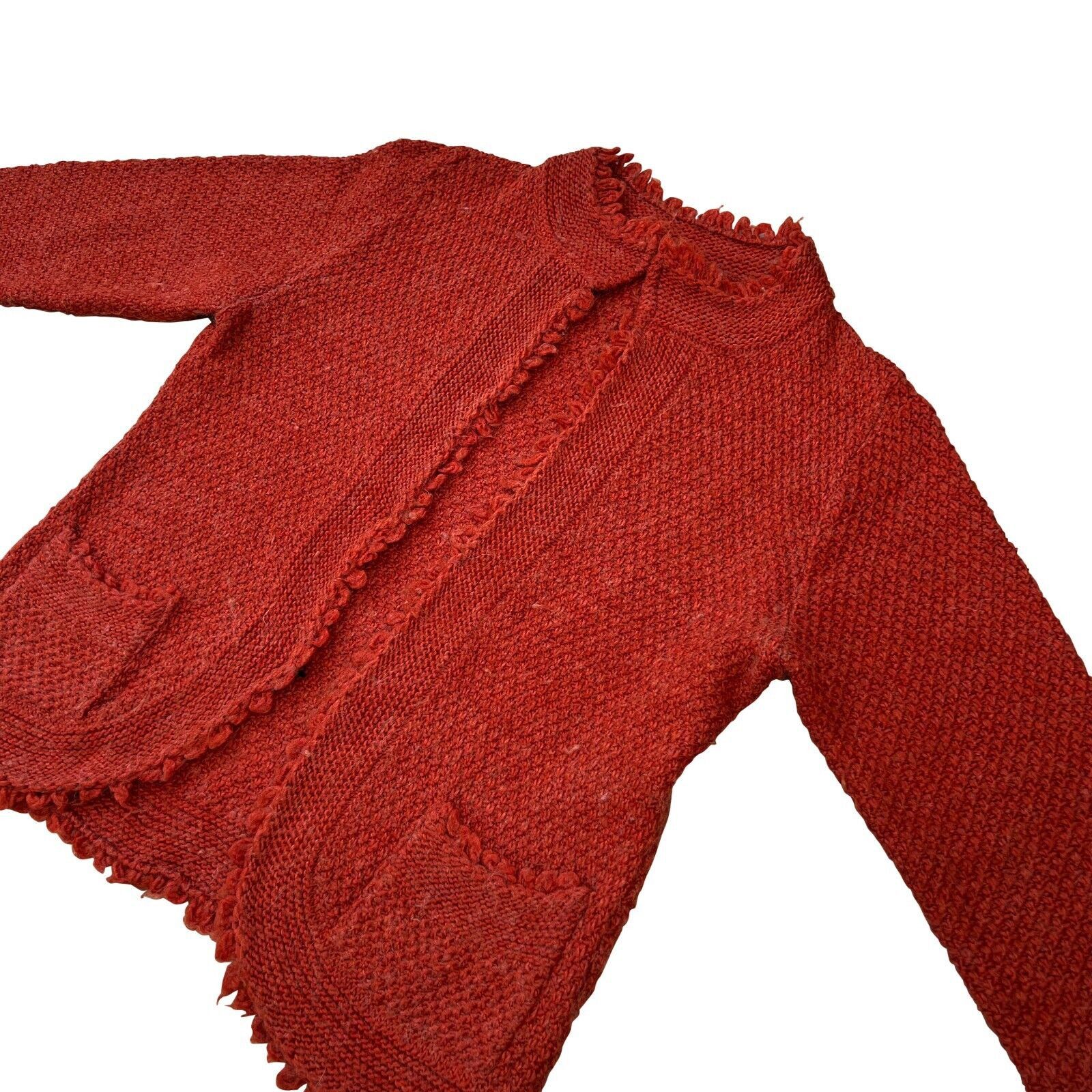 image of Vintage Steilmann (Germany) Bouclé Covertible Collar Cardigan Rust in Orange, Women's (Size Medium)