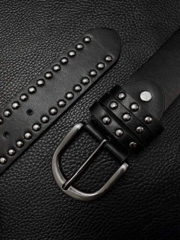 Leather Double Row Stud Belt Size ONE SIZE - 2 Thumbnail