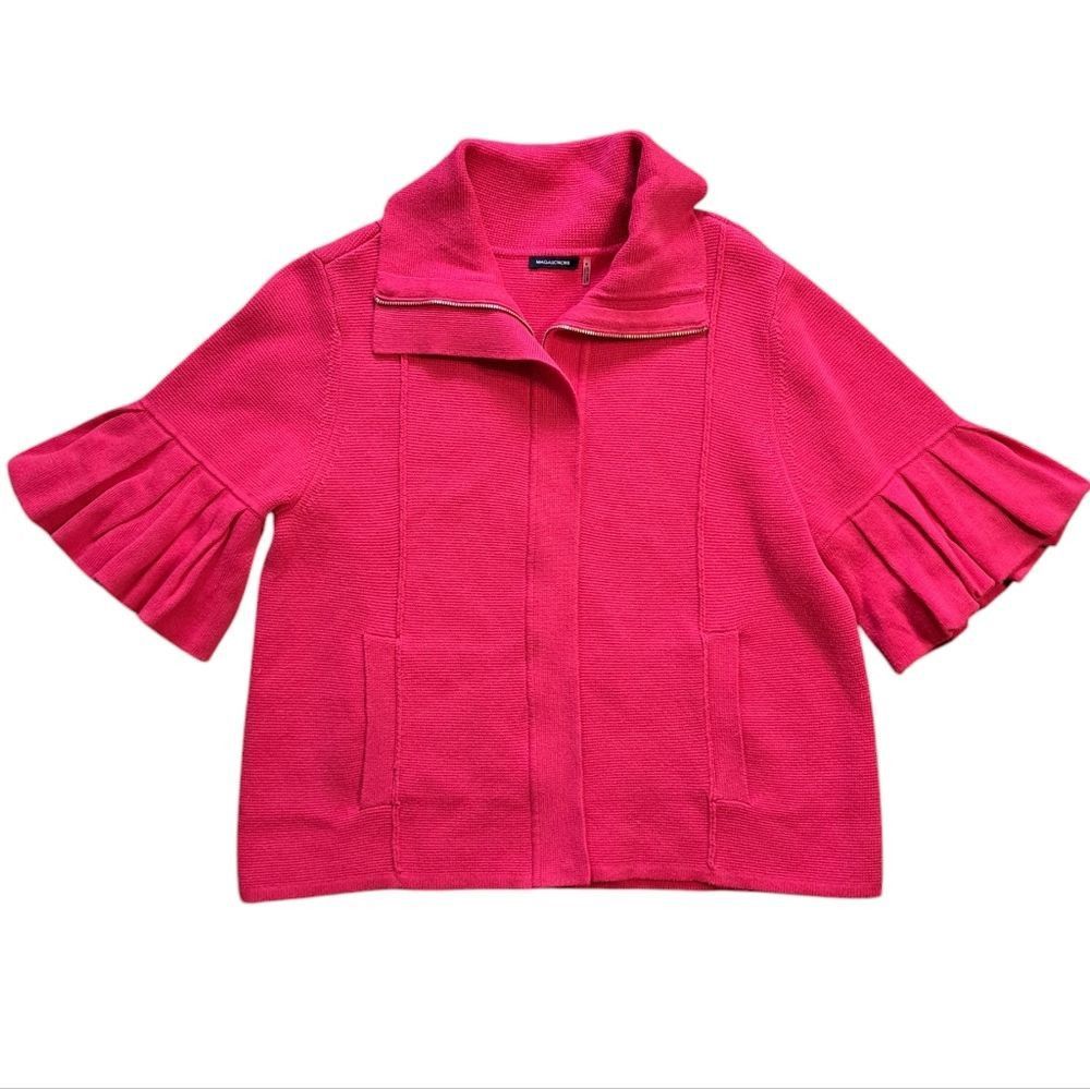 Magaschoni Magaschoni Barbiecore Full Zip Knit Top Cardigan Ruffled Sle Size M / US 6-8 / IT 42-44 - 1 Thumbnail