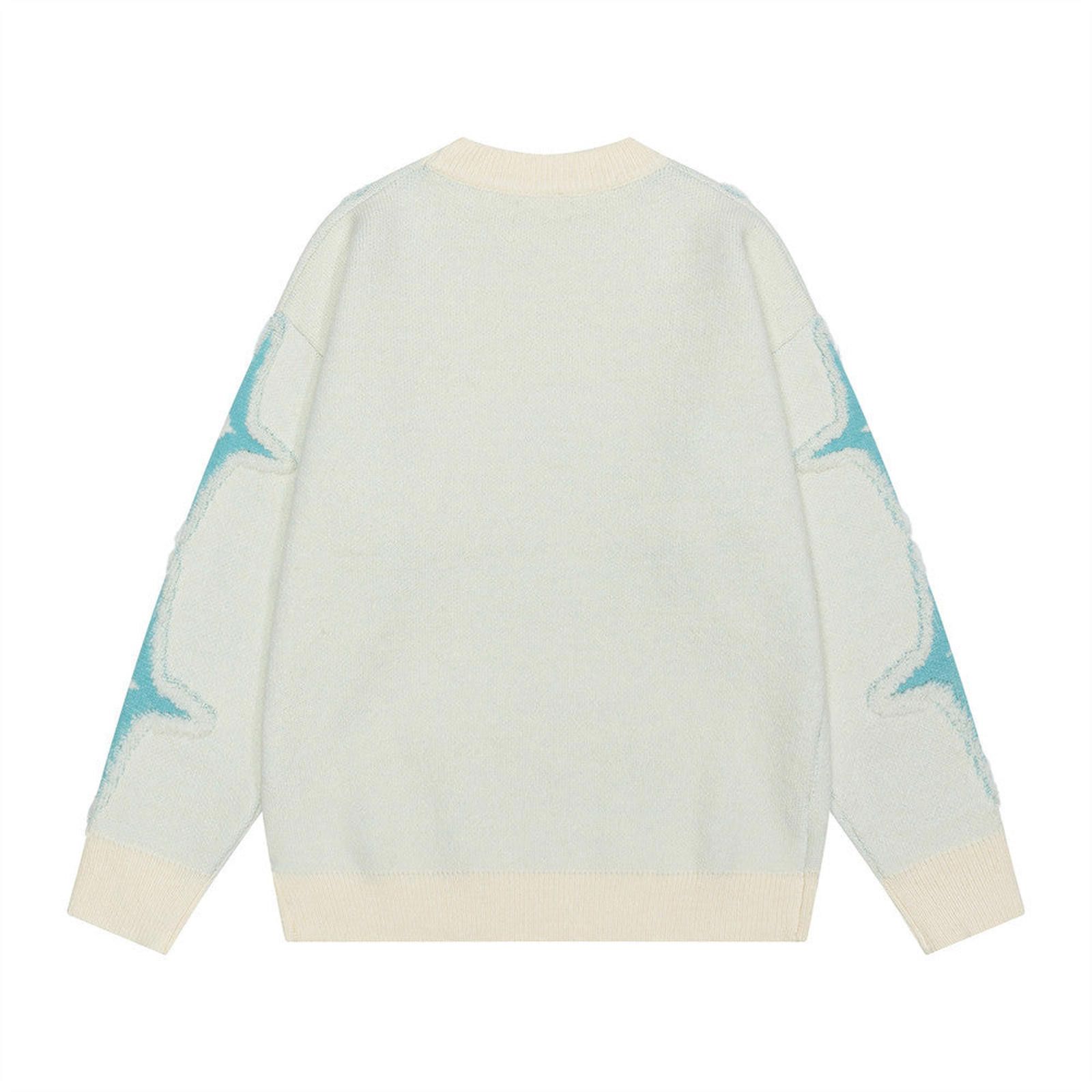 Vintage Cream Blue Star Pattern Knit Sweater, Cozy Pullover Size US M / EU 48-50 / 2 - 2 Thumbnail