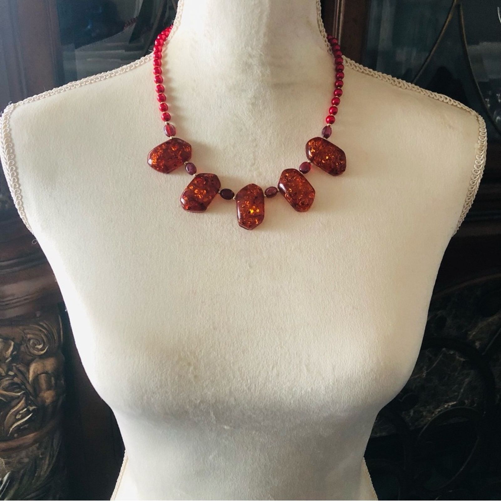 Handmade Handcrafted repurpose faux amber speckle bead Pearl necklace Size ONE SIZE - 5 Thumbnail