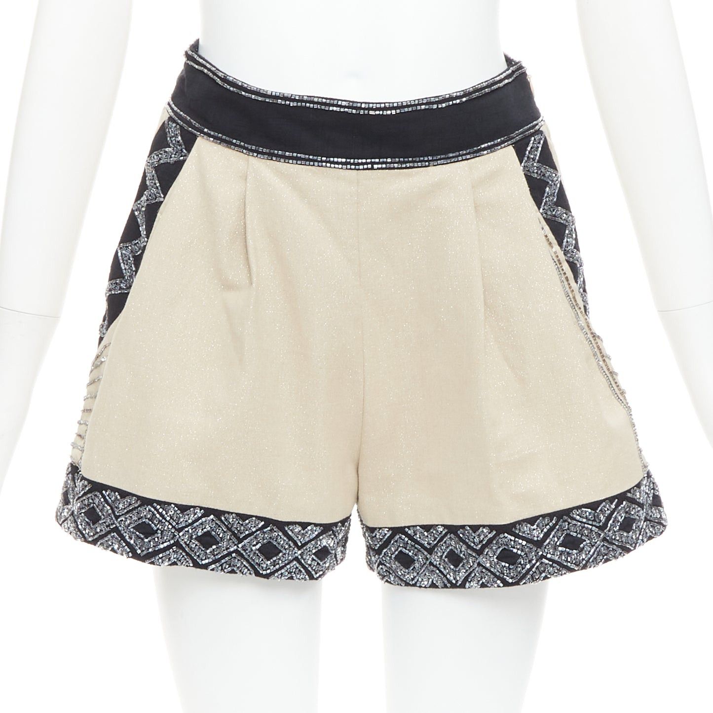 TWINSET TWINSET Limited Edition gold black linen cotton blend embellished wide shorts IT38 XS Size 26" / US 2 / IT 38 - 1 Thumbnail