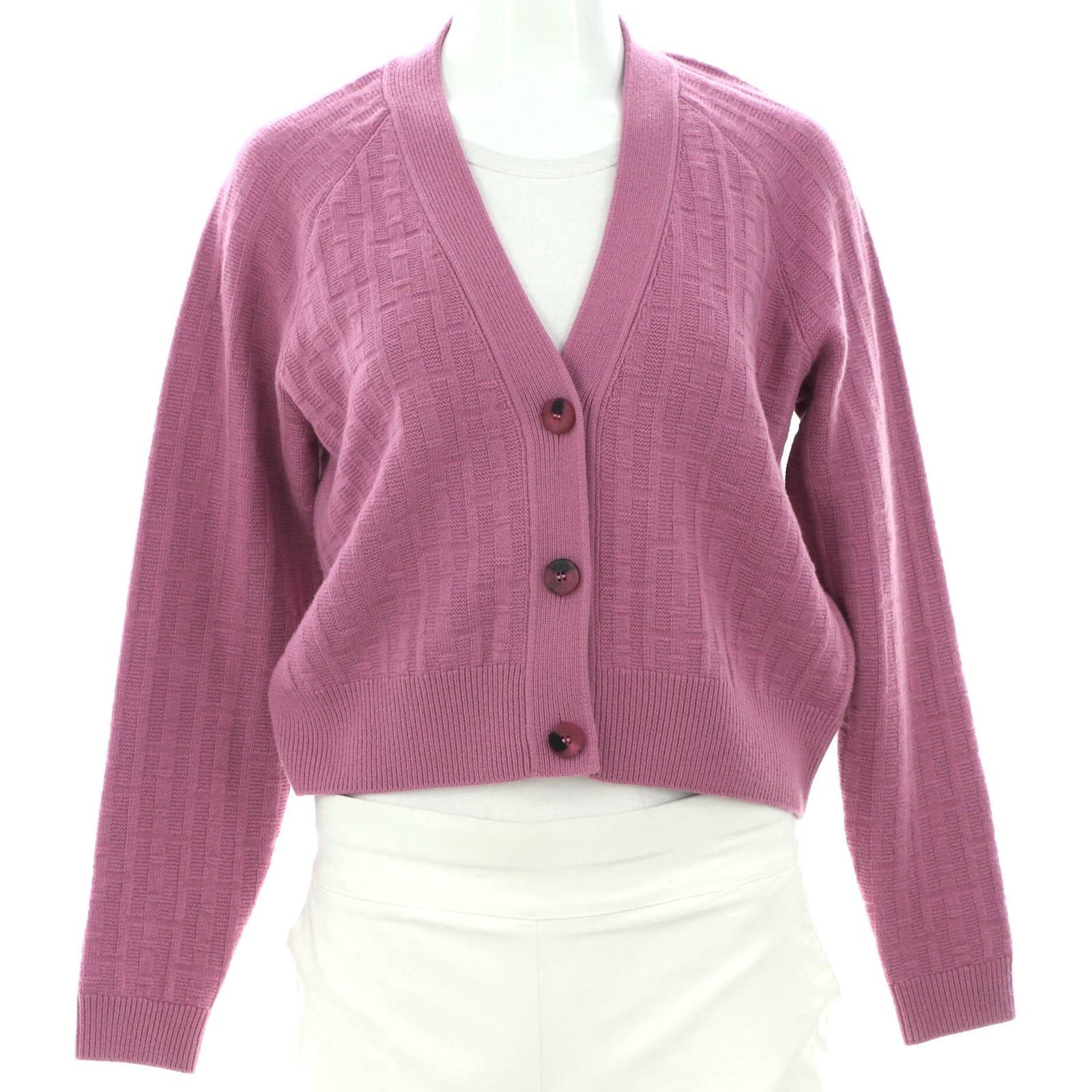 image of Hermes Women's H Pattern V-Neck Cardigan Wool None in Pink (Size XS)