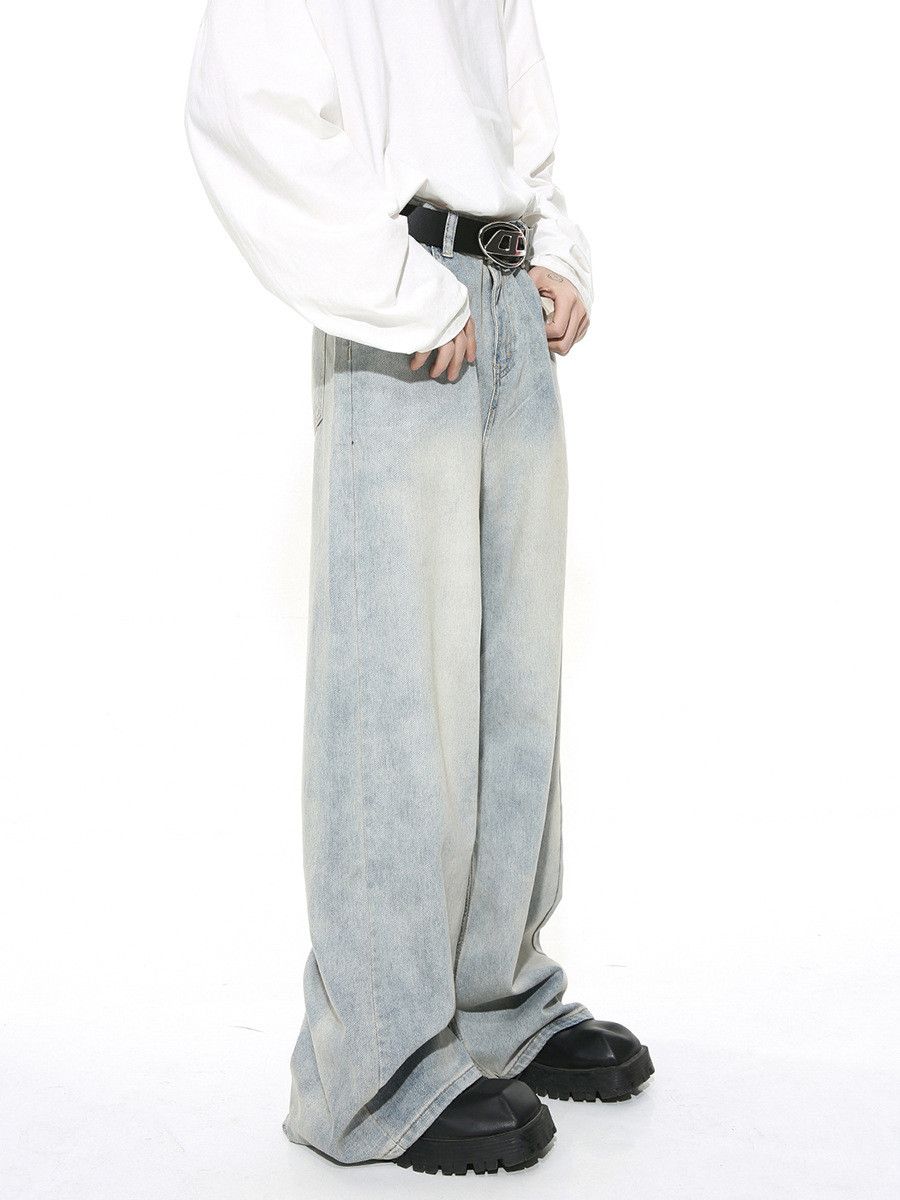 Japanese Brand Men's light blue washed straight-leg distressed jeans Size US 32 / EU 48 - 3 Thumbnail