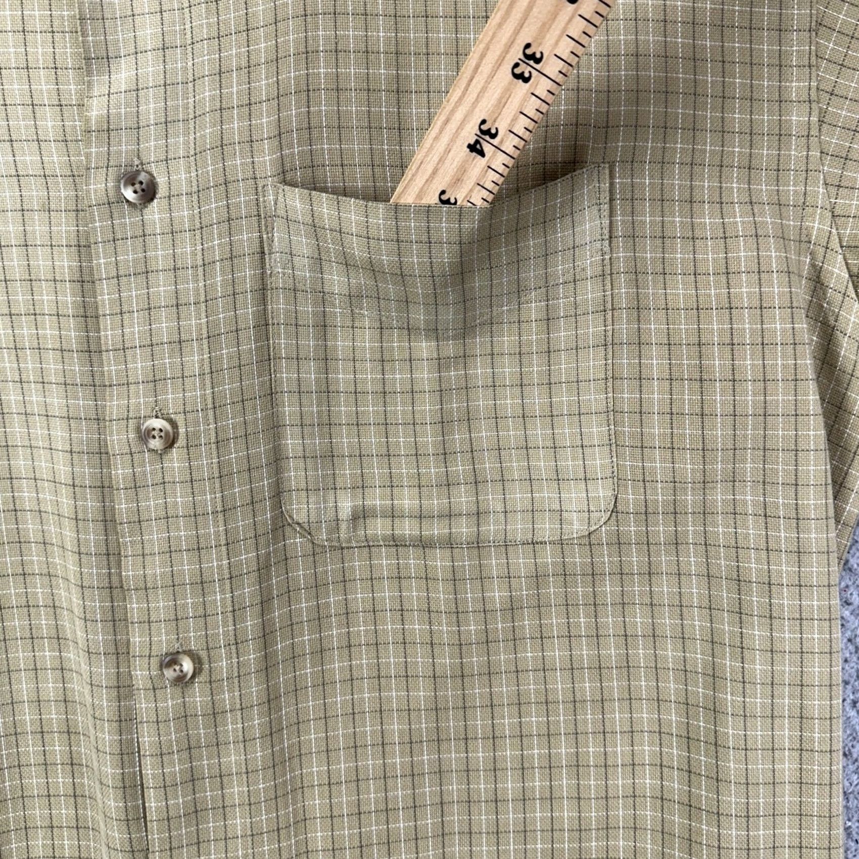 Van Heusen Van Heusen Shirt Dress Mens L 16-16.5 Tan Plaid Button Down Pocket Regular Shirt Size 42R - 6 Thumbnail