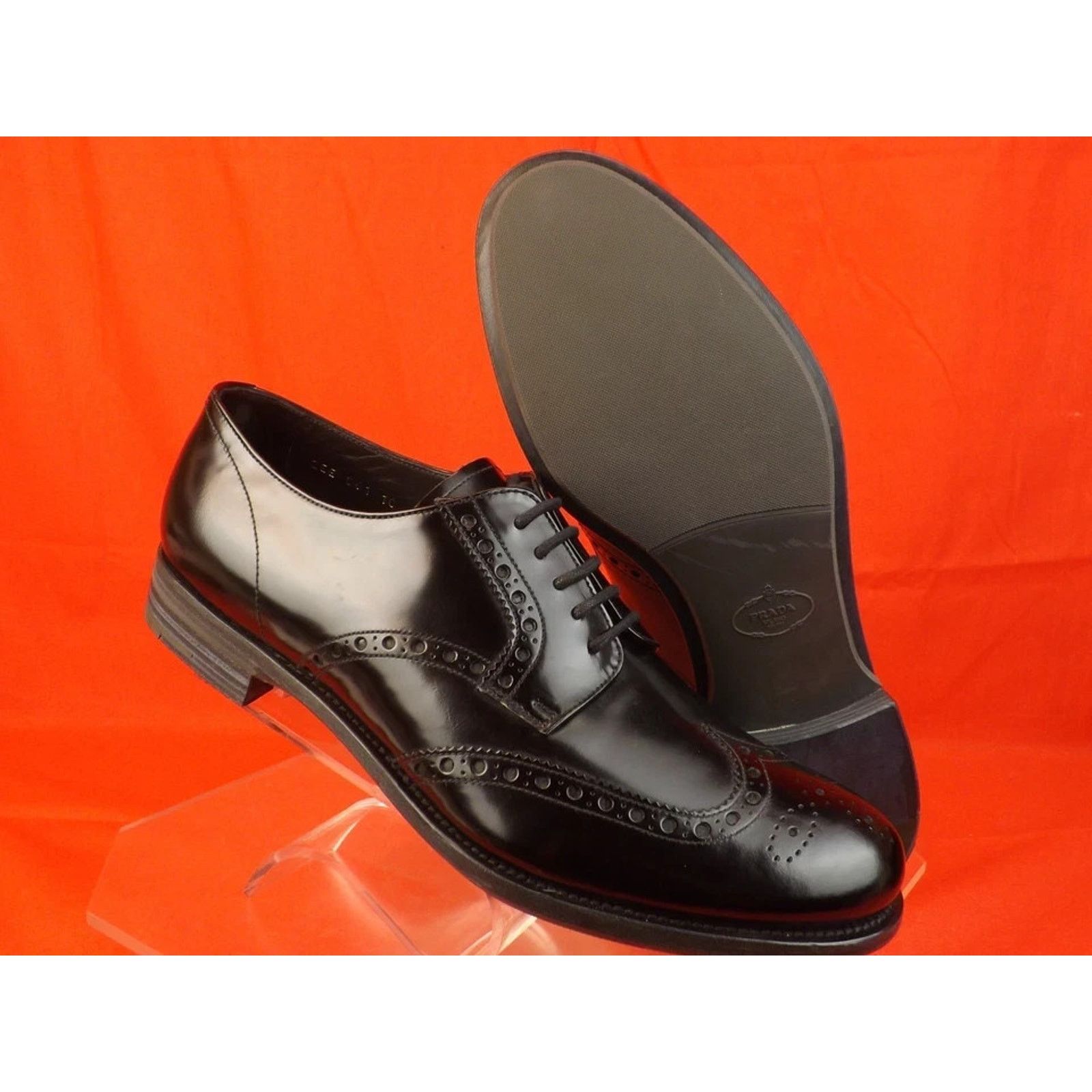 Prada NIB PRADA 2EE061 BLACK PATENT LEATHER WINGTIP OXFORDS 10 ITA Size US 11 / EU 44 - 9 Thumbnail