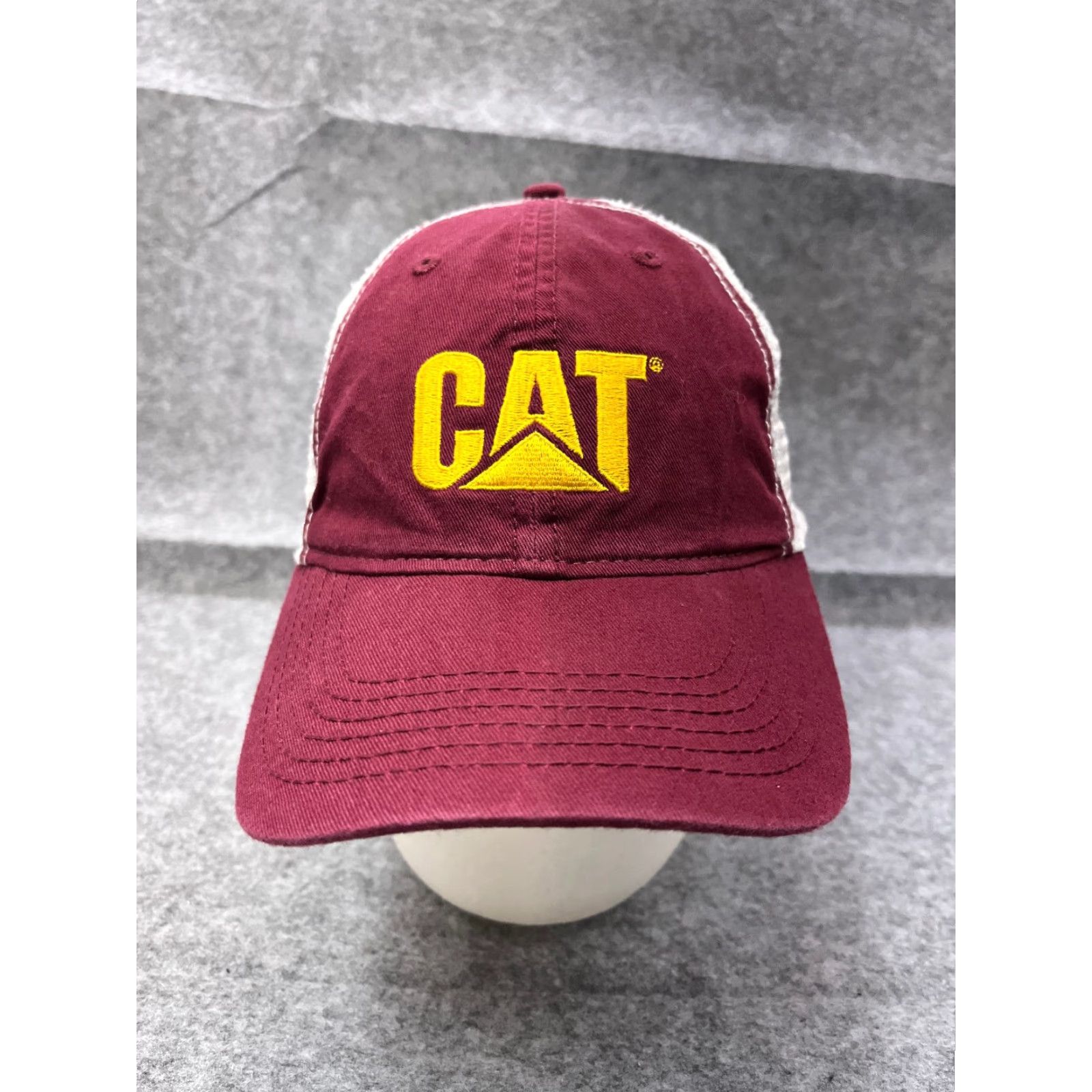 Vintage CAT Hat Cap Strap Back Adult Red Trucker Hat Cotton Polyester Twill Adjustable Lightweight Lined Casual Work Men Mens Size ONE SIZE - 2 Thumbnail