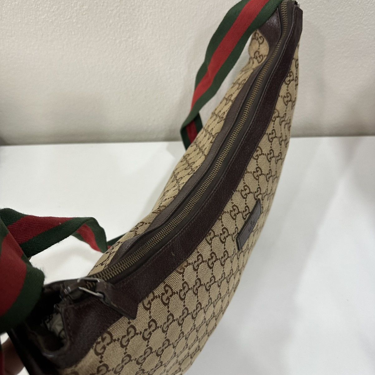 Gucci GUCCI GG WEB HALF MOON LARGE CANVAS CROSSBODY BAG 19 Size ONE SIZE - 8 Thumbnail