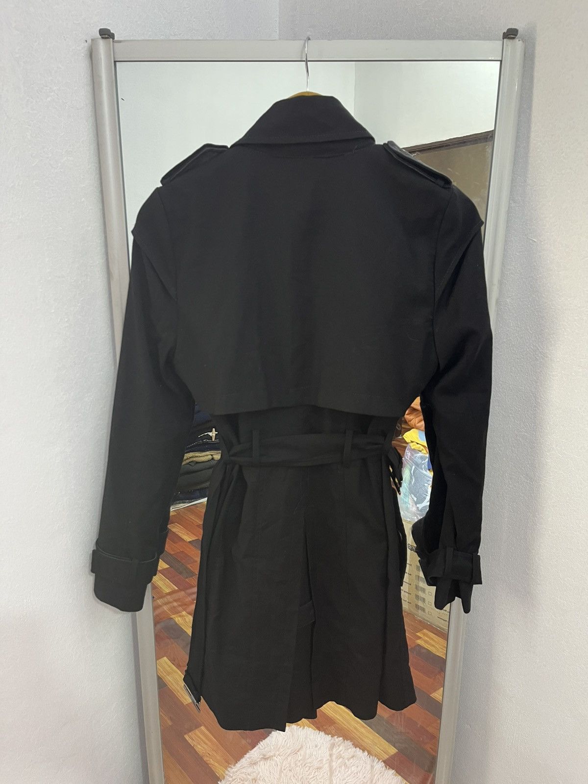 Japanese Brand Celina Firenze Black Double Breasted Trench Coat Size XS / US 0-2 / IT 36-38 - 12 Thumbnail