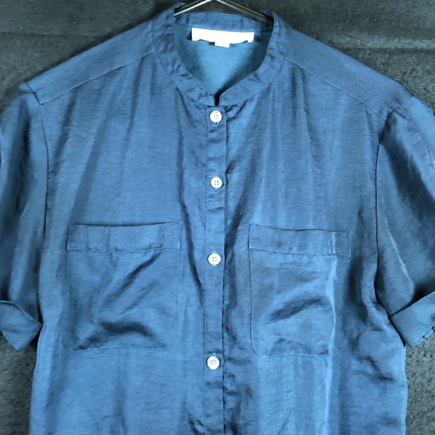 Loft LOFT Ann Taylor Womens Blouse Navy Blue Button Down Wrap Lightweight XS Short Sleeve Casual Workwear Regular Buttoned Front, 30 Day Returns Size XS / US 0-2 / IT 36-38 - 2 Thumbnail