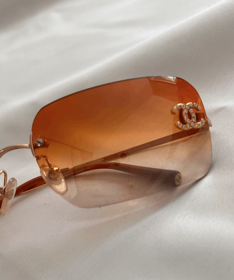 Chanel Sunglasses 4017-D Rhinestone Logo Rimless Vintage