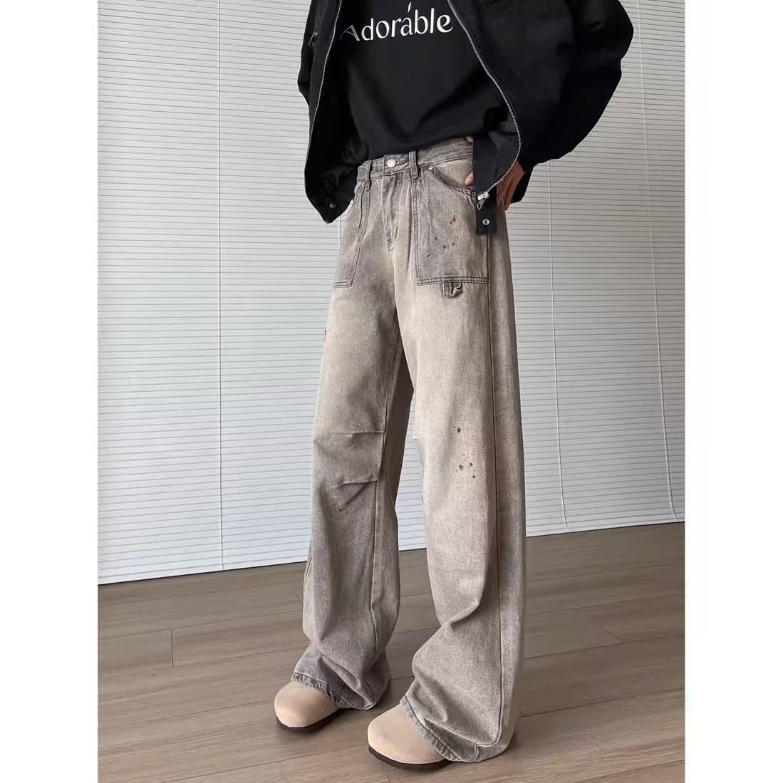 Japanese Brand × Jean Grey street washed distressed straight jeans y2k Size US 32 / EU 48 - 3 Thumbnail