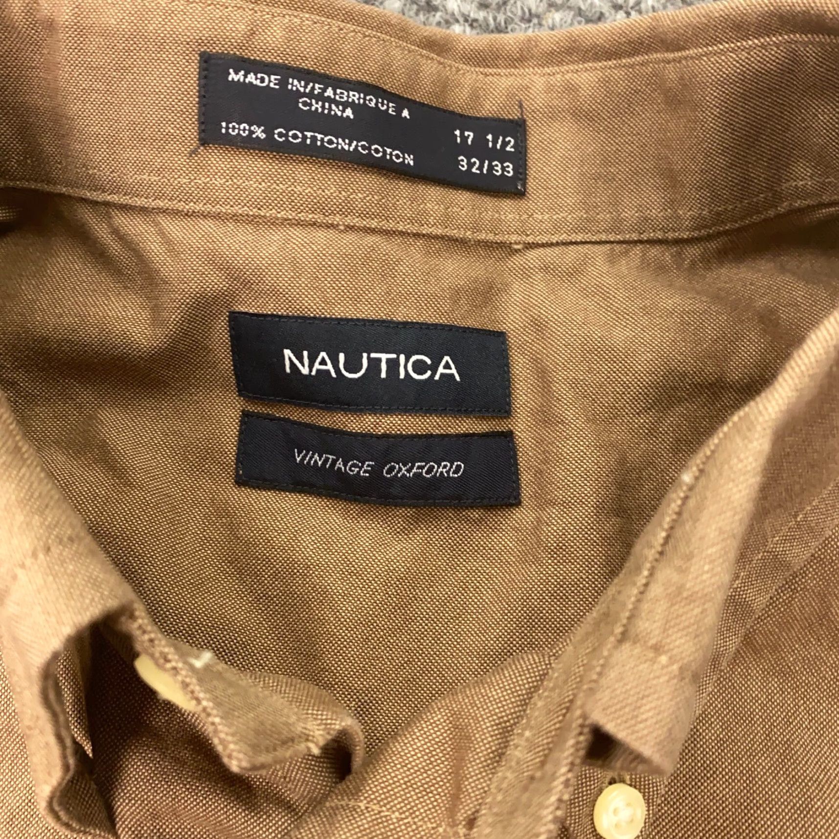 Nautica VINTAGE Nautica Shirt Mens 17.5 Brown Oxford Button-Down Long Sleeve 100% Cotton Size 17.5 Regular Mens Size US XL / EU 56 / 4 - 4 Thumbnail