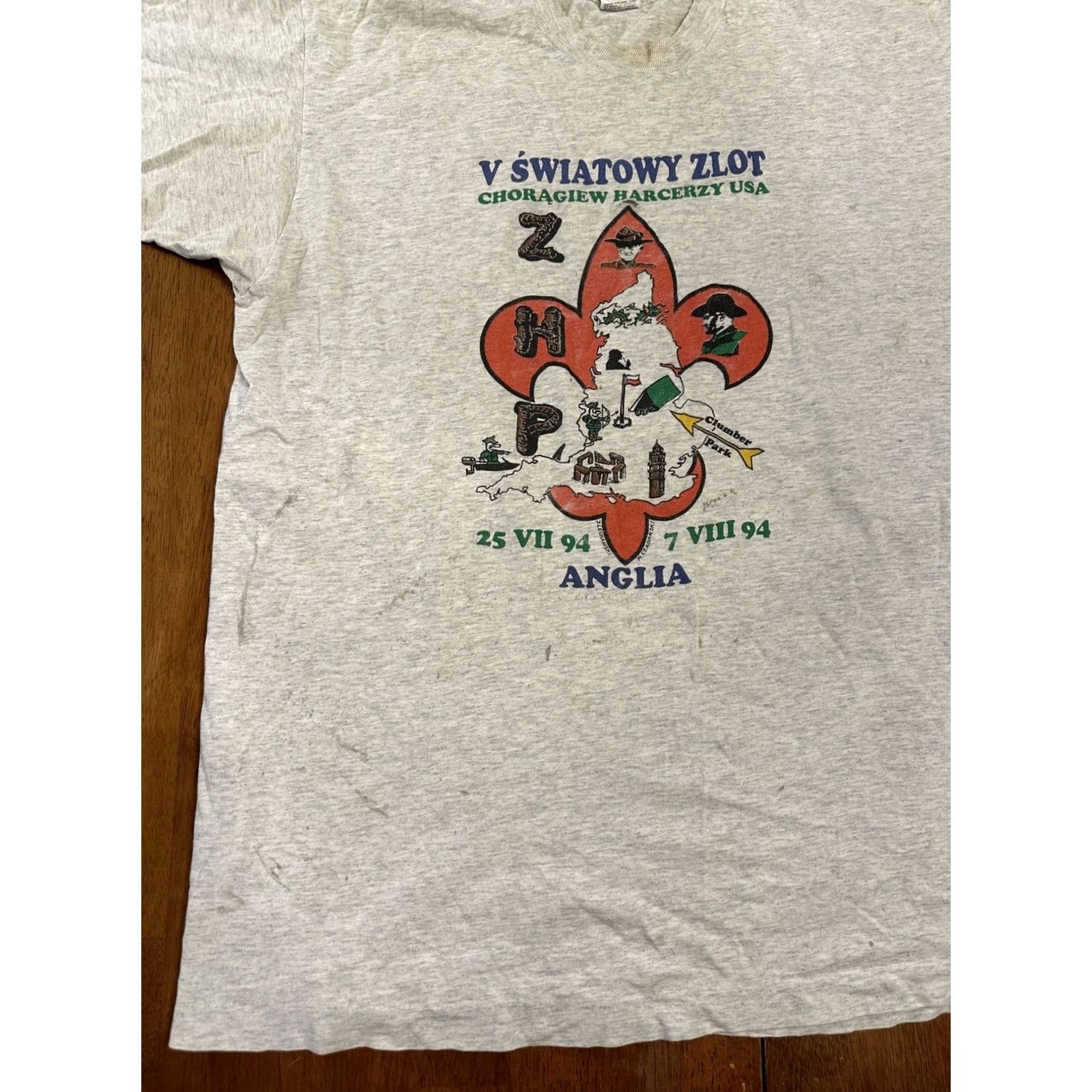 Fruit Of The Loom VINTAGE Polish T Shirt Scout Banner World Rally 1994 XL Gray Mens 90s Single Stitch Size US XL / EU 56 / 4 - 4 Thumbnail